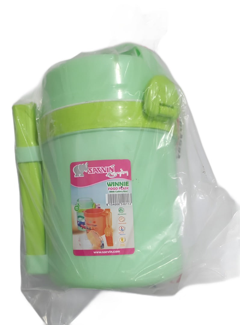 Fancy Sacvin Everyday Winnie Children Food Flask (With Cutlery Box), Green | SVN4b
