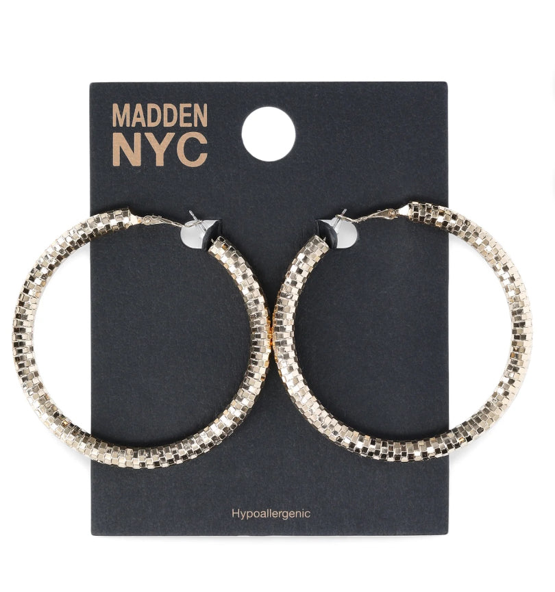 Madden NYC Women's Fashion Gold-Tone Openwork Large Hoop Earrings | WTWL622XC