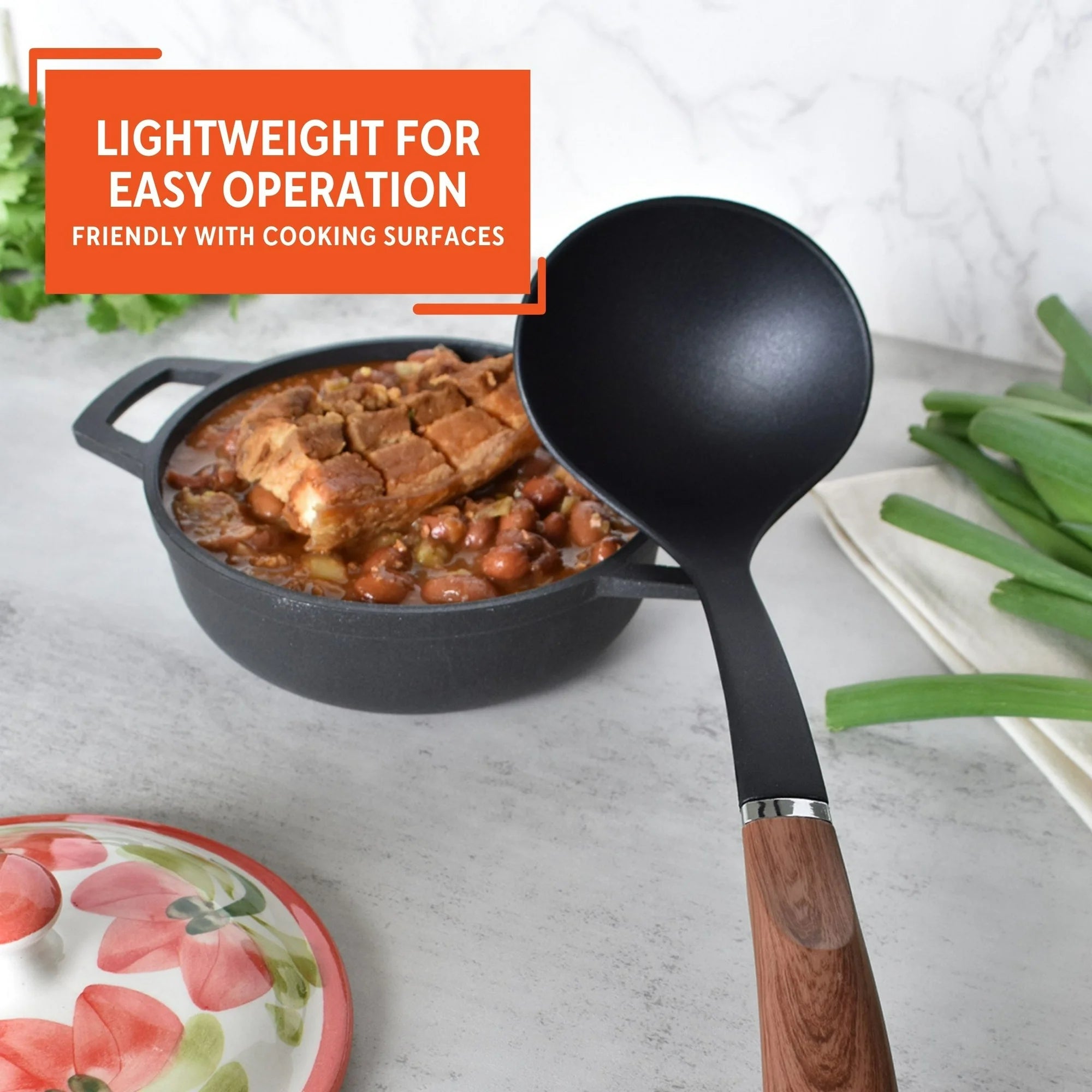 Imusa Nylon Black Cooking Ladle with Woodlook Handle | WTWL996XA