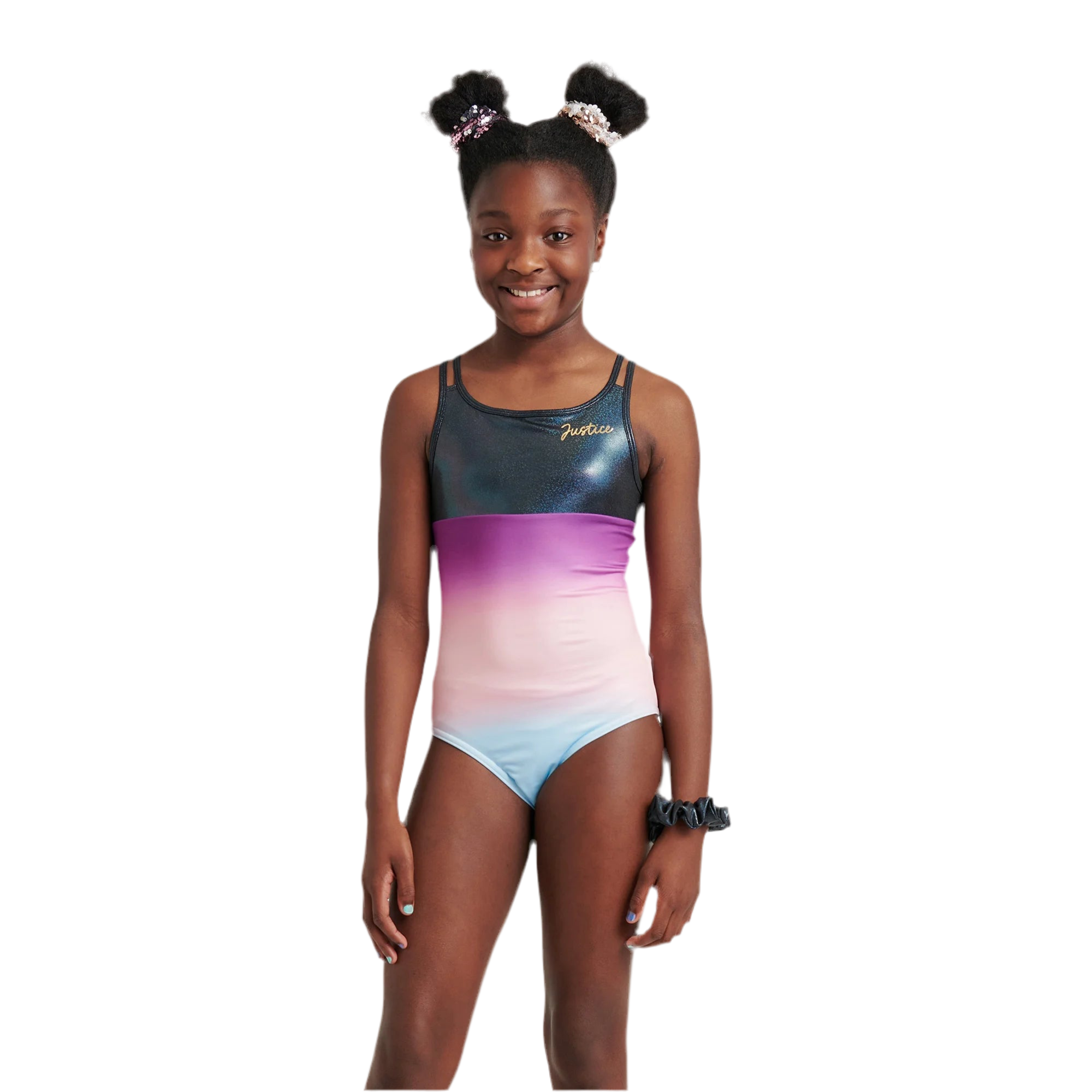 Justice Girls Ombre Macrame Back Dance and Gymnastics Leotard with Scrunchie,  |  WTWL1036XA