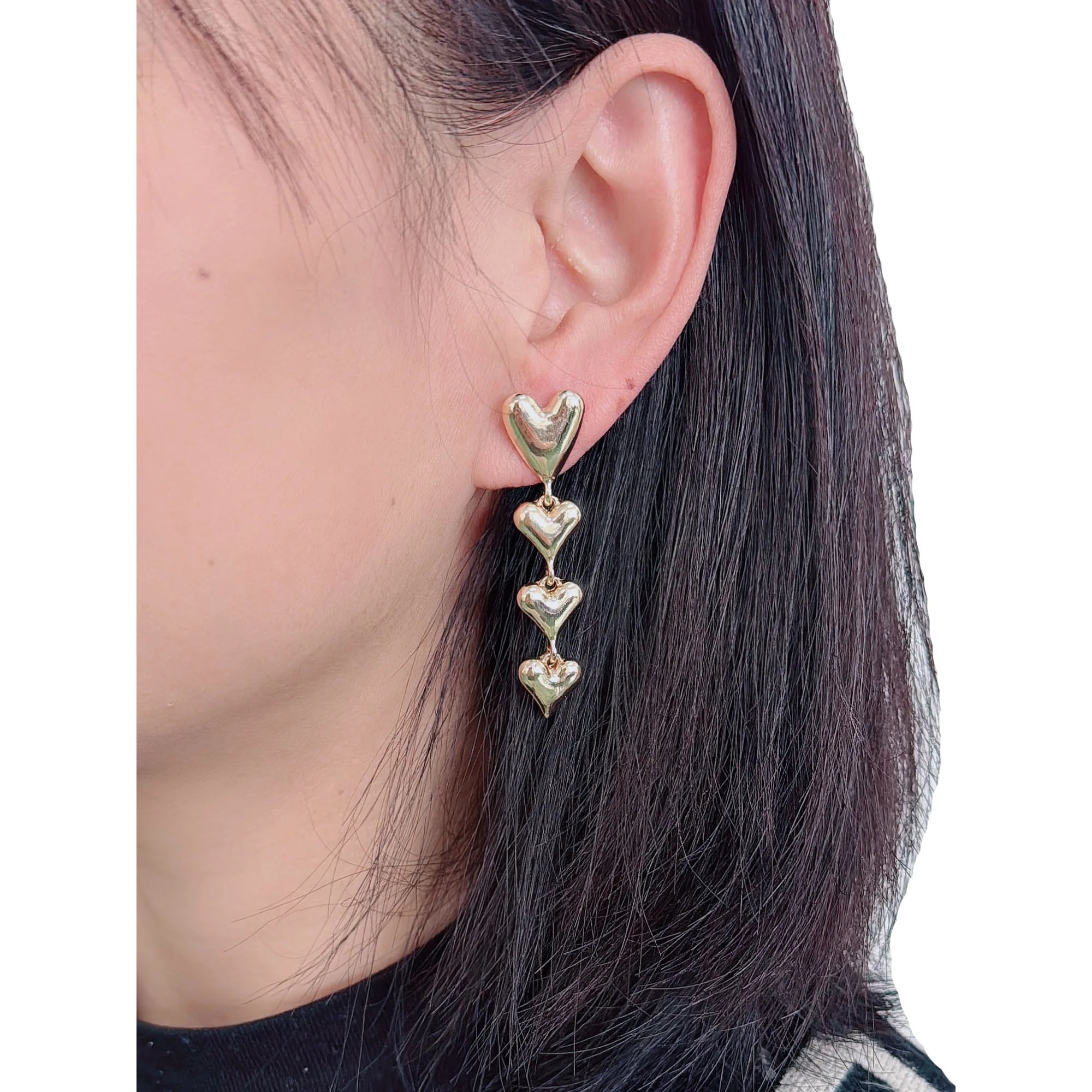 Time and Tru 4 Heart Linear Gold Fashion Earrings  |   WTWL1109XA