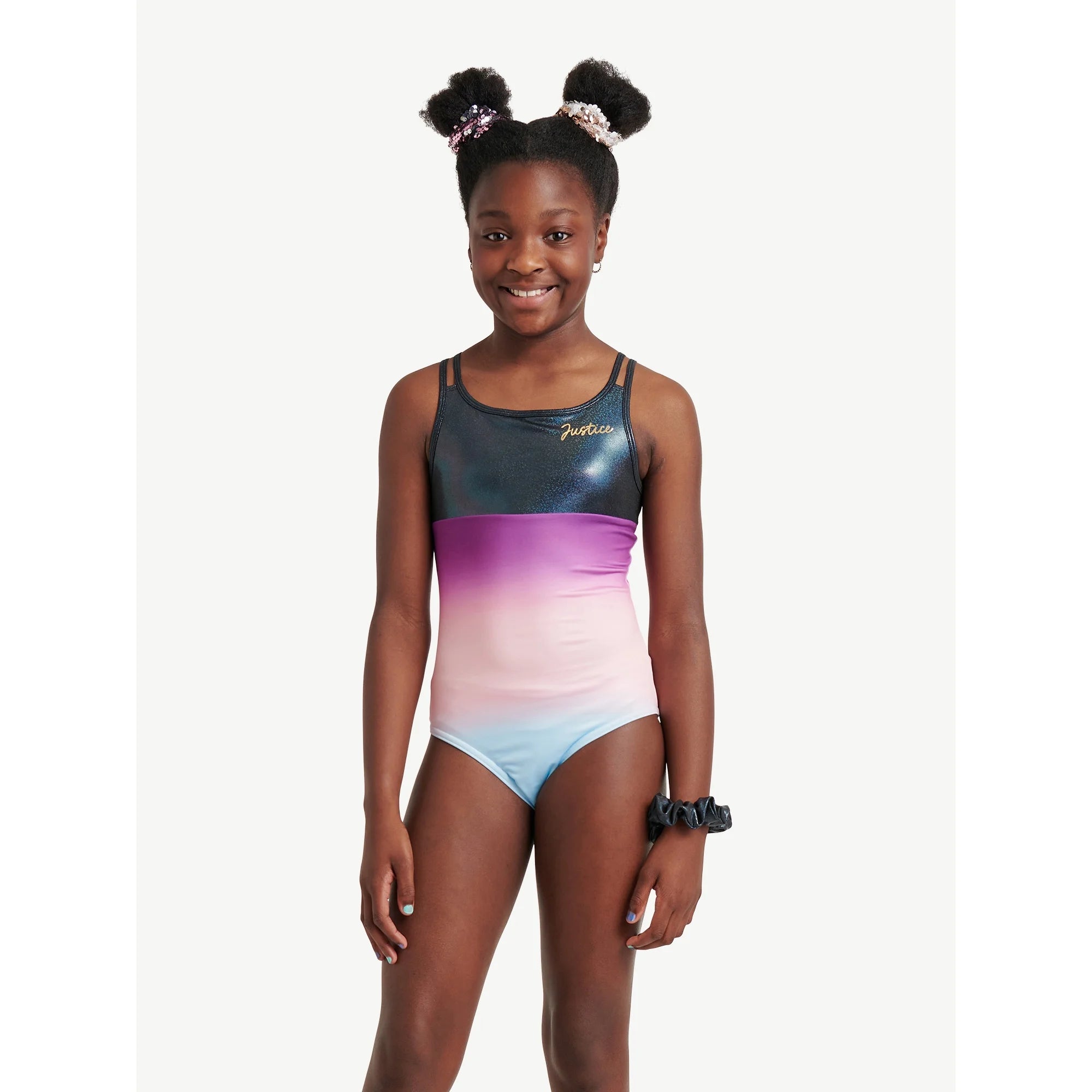 Justice Girls Ombre Macrame Back Dance and Gymnastics Leotard with Scrunchie,  |  WTWL1036XA