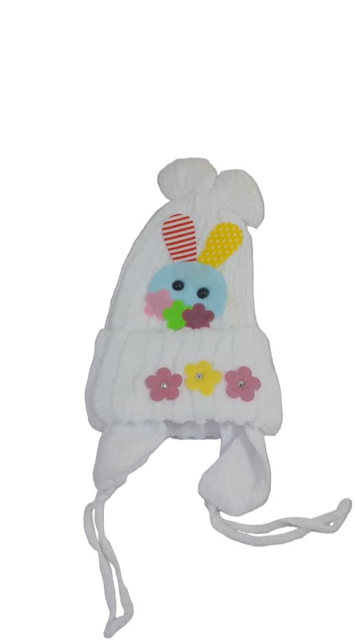 Teddy Bear Baby Cap, White | GOM28b