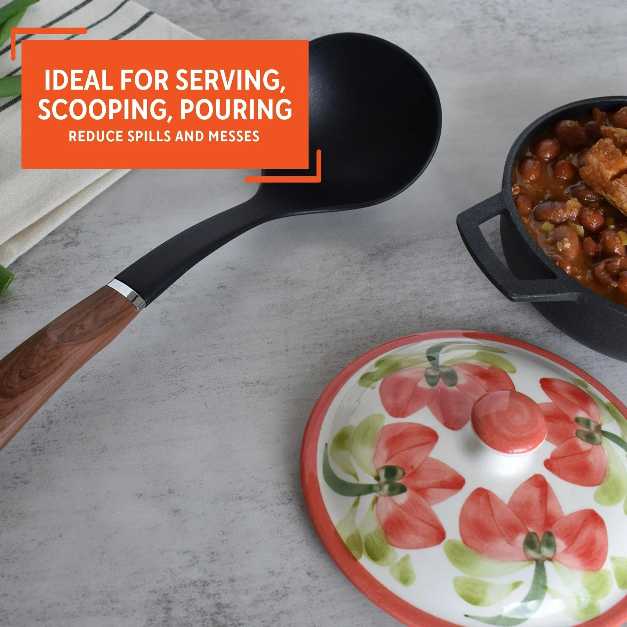 Imusa Nylon Black Cooking Ladle with Woodlook Handle | WTWL996XA