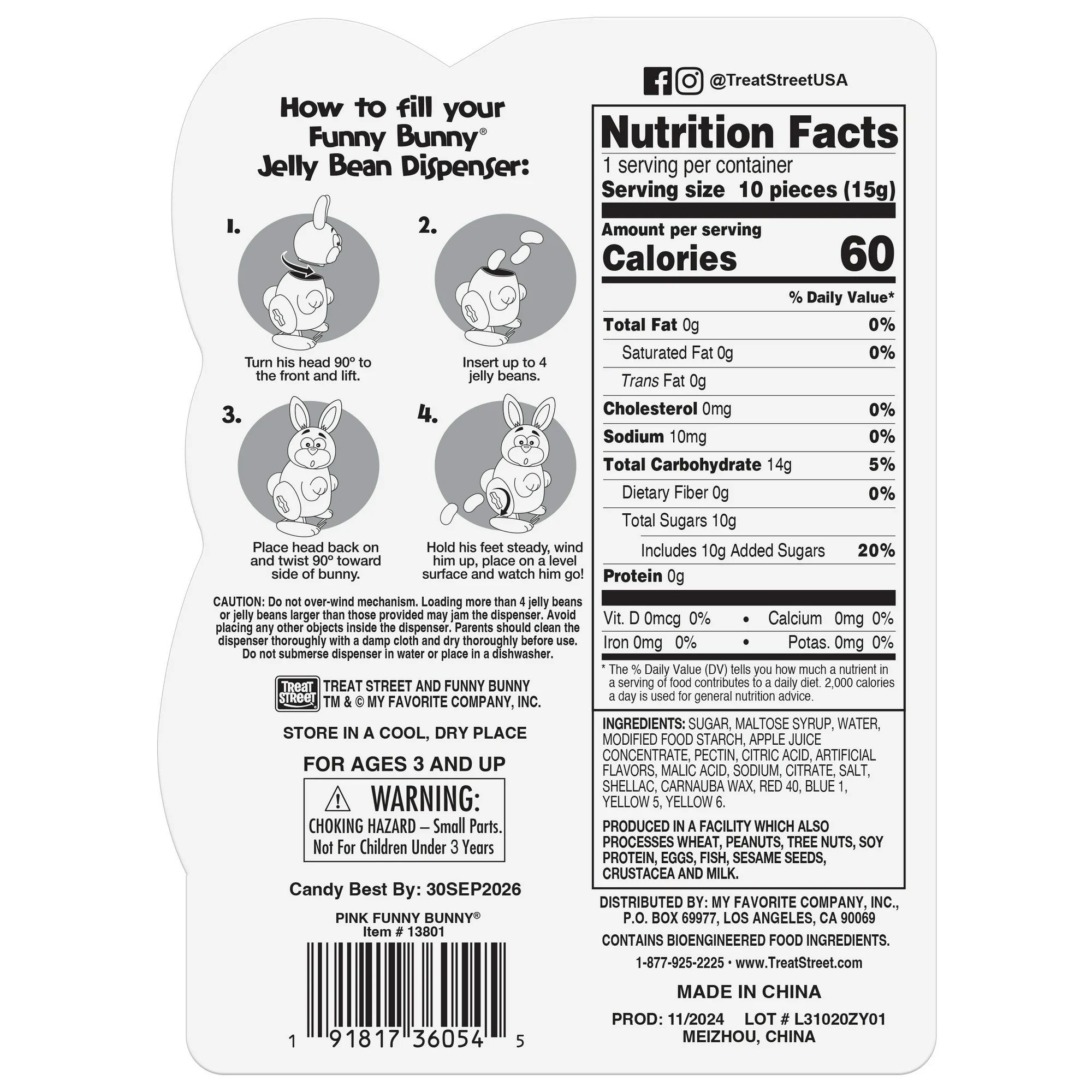 Funny Bunny Easter Jelly Bean Pink Dispenser, 0.53oz |  WTWL907XA