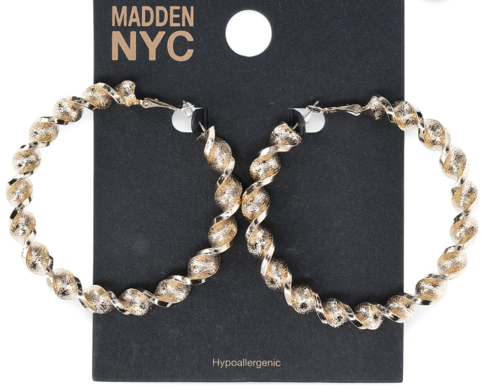 Madden NYC Women's Fashion Gold-Tone Twist Large Hoop Earrings | WTWL619XB
