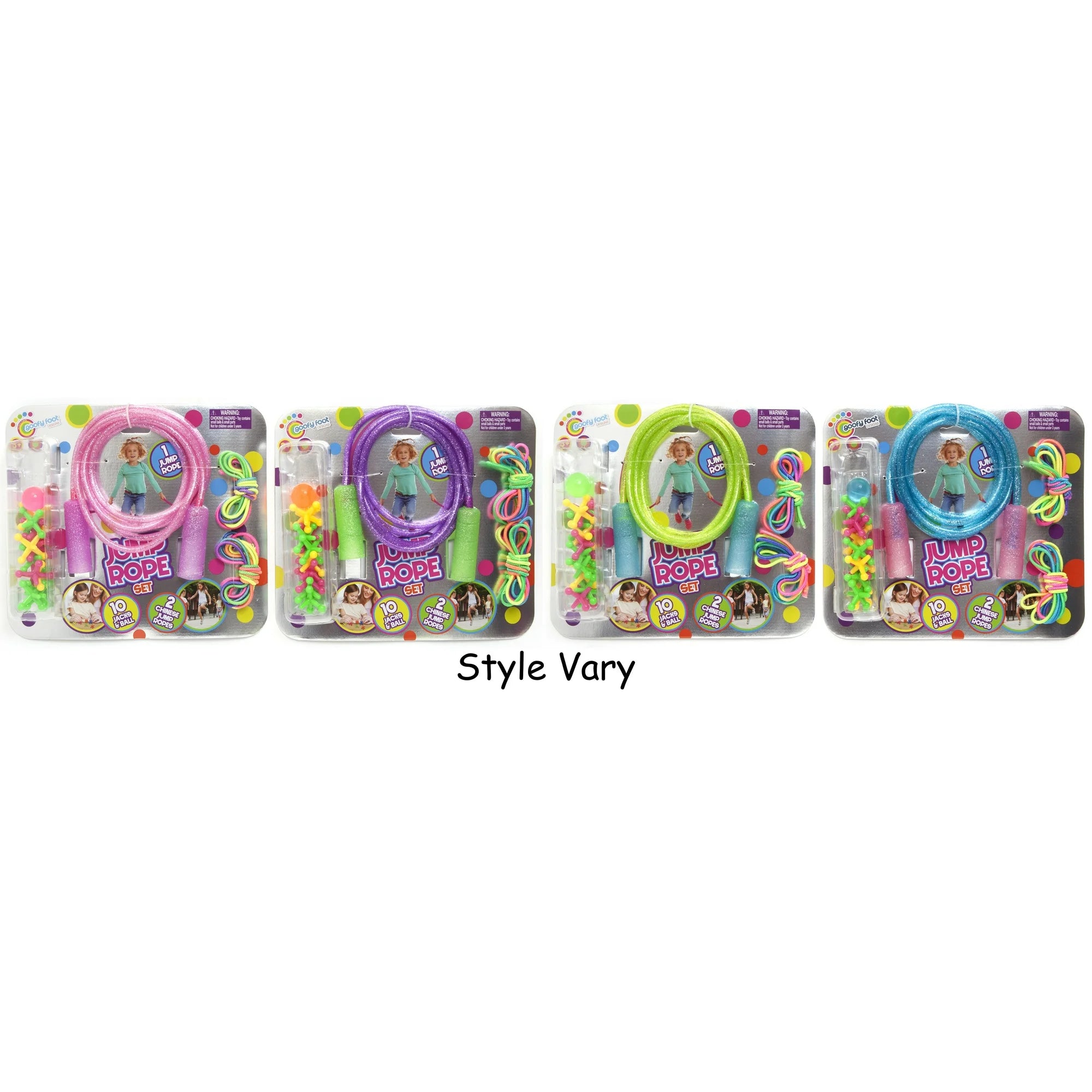 Goofy Foot Designs Jump Rope - Includes 7 Foot Glitter Infused Jump Rope, 10 Jacks & Ball, 2 Chinese Jump Ropes - Provides House of Active Fun for both Indoors & Outdoors! | WTWL1026XC