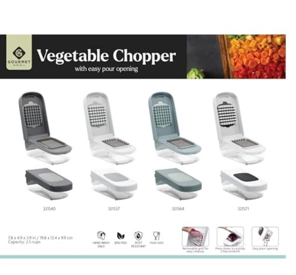 Gourmet Kitchen Vegetable Chopper with Easy Pour Opening, Non Slip Grip White/Gray | BTGT51XA