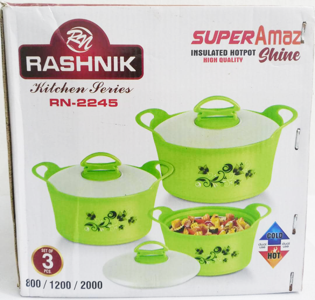 Set of Rashnik SuperAmaz 3in1 Insulated Hot Pot (Pack of 3 Pots - 800ML, 1200ML, 2000ML) | AHB5a