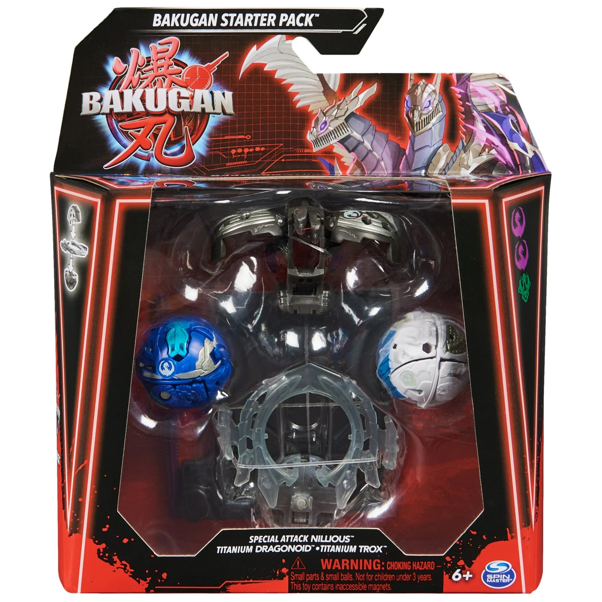 Bakugan Starter 3-Pack Spinning Action Figures, Special Attack Dragonoids, Hammerhead and Nillious |  WTWL868XA