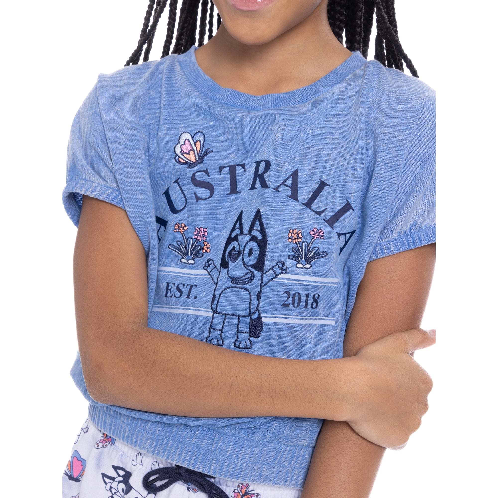 Bluey Australia Girls Embroidered Short Sleeve Graphic Top, Sizes 4-16 |  WTWL781XA