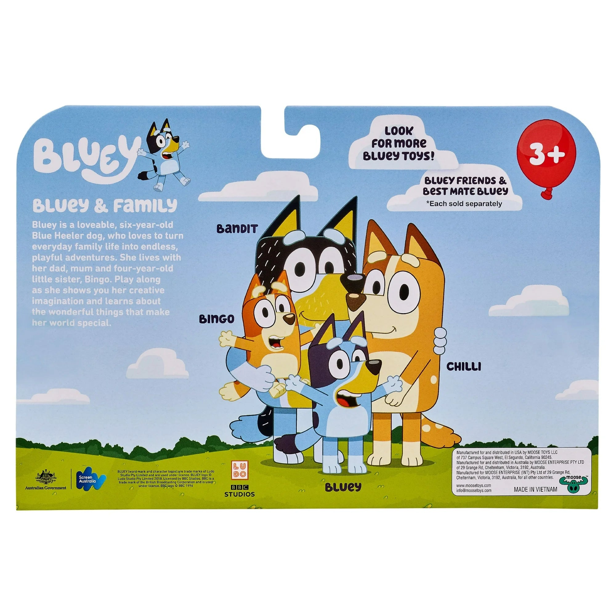 Bluey Family Figure 4-Pack, with Mum Dad Bingo Bluey, Ages 3+, Toddler Toys | WTWL712XA