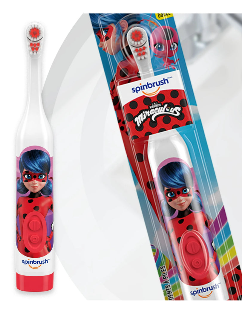 Miraculous Ladybug Spinbrush Kids Electric Toothbrush, Battery-Powered, Soft Bristles, Ages 3+ | WTWL550XA
