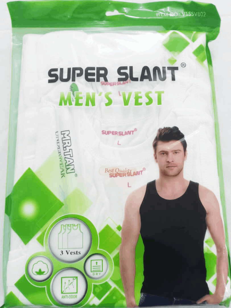 3in1 Super Slant Men's Vest Singlet (3 Pieces Per Pack) | EKZ84a