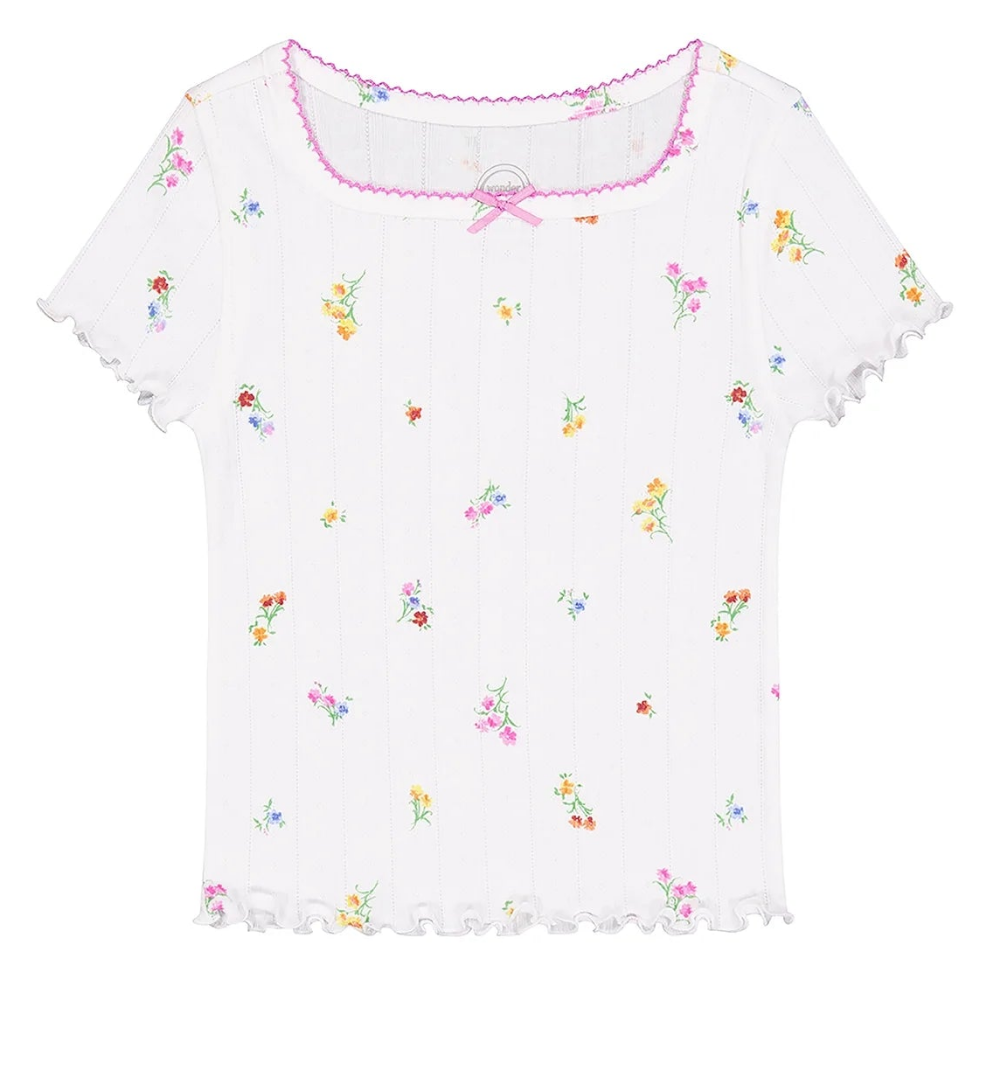 Wonder Nation Girls Short Sleeve Pointelle Trim Shirt | WTWL1008XA