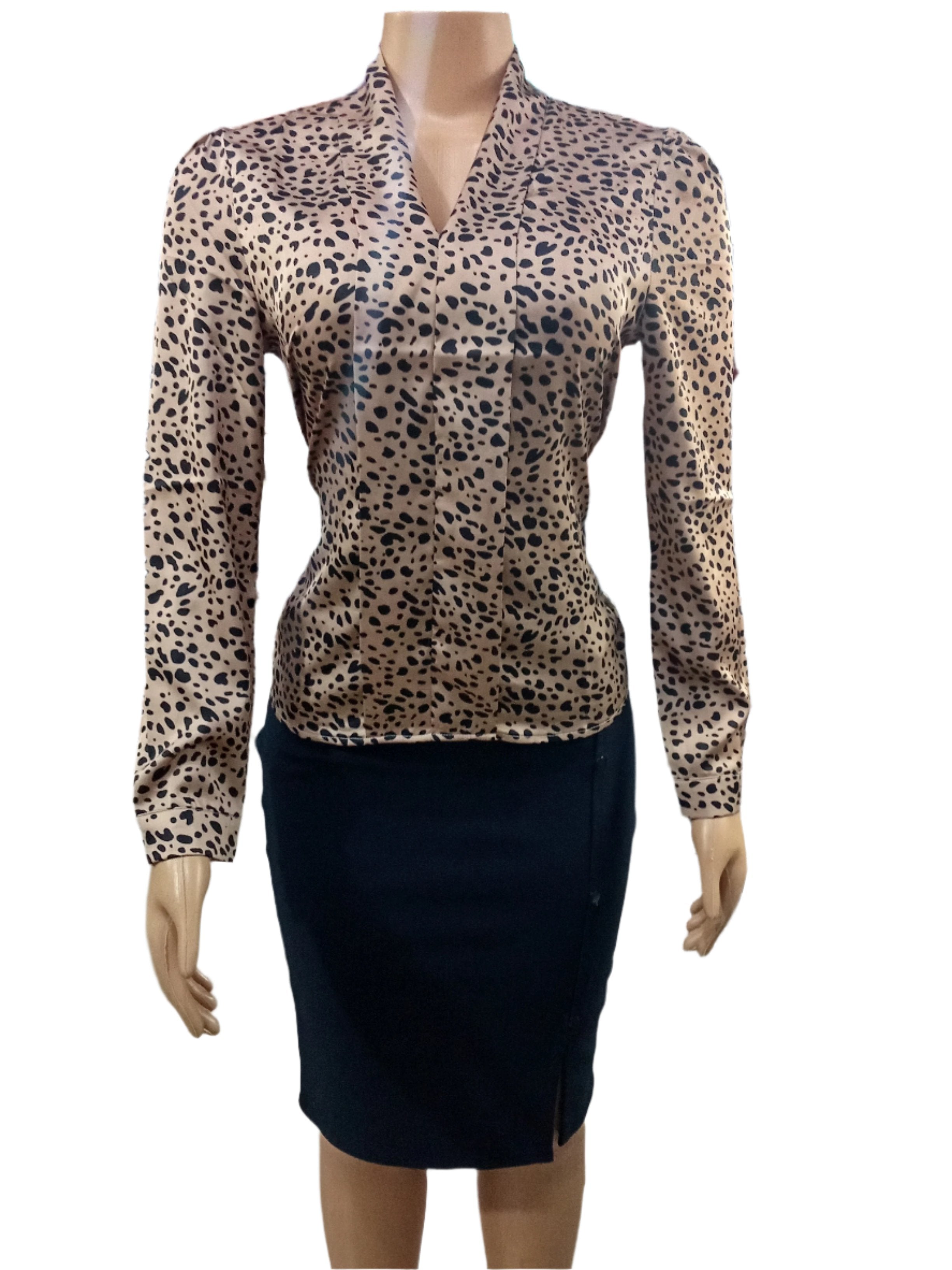 Classy Professional Ladies Skirt and Blouse Set for Any Occasion XL Brown Top & Free Size Navyblue Skirt | DBK3a