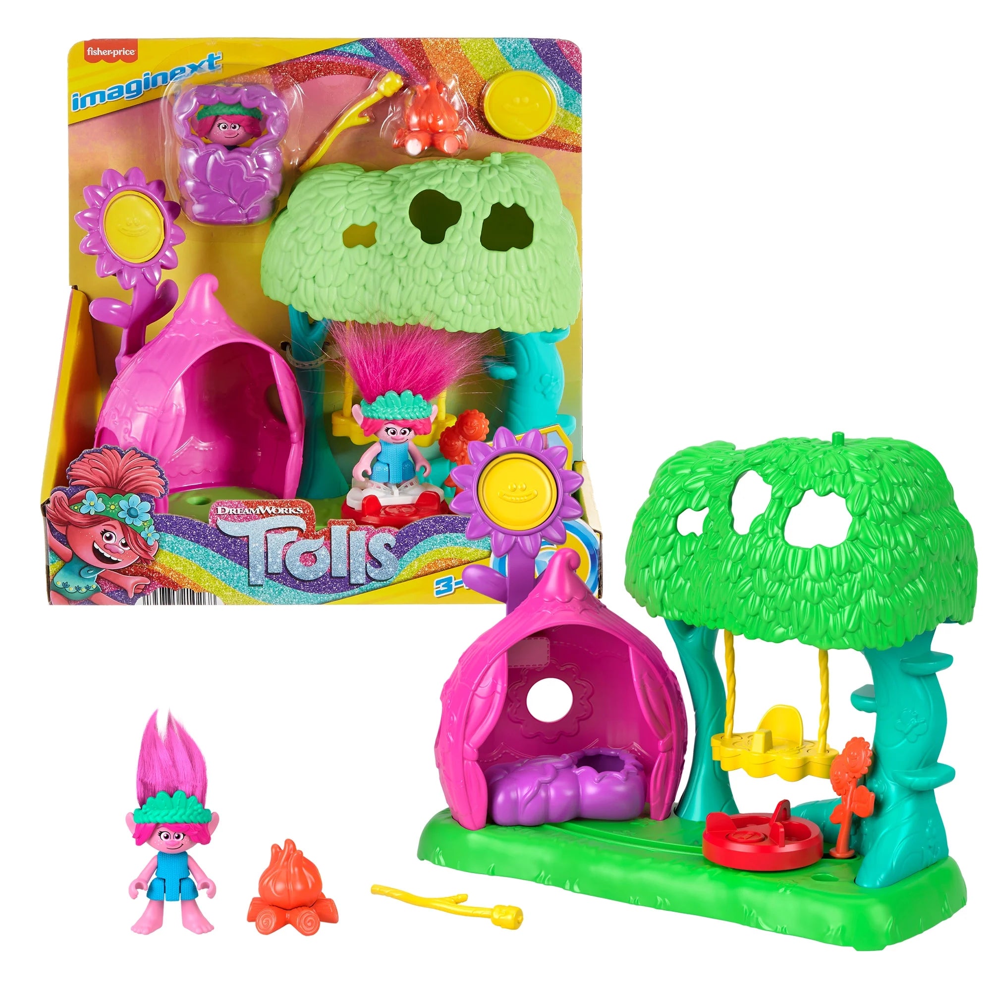 Imaginext DreamWorks Trolls Flower Fun Campsite Playset with Poppy Figure & 4 Play Pieces |  WTWL720XA