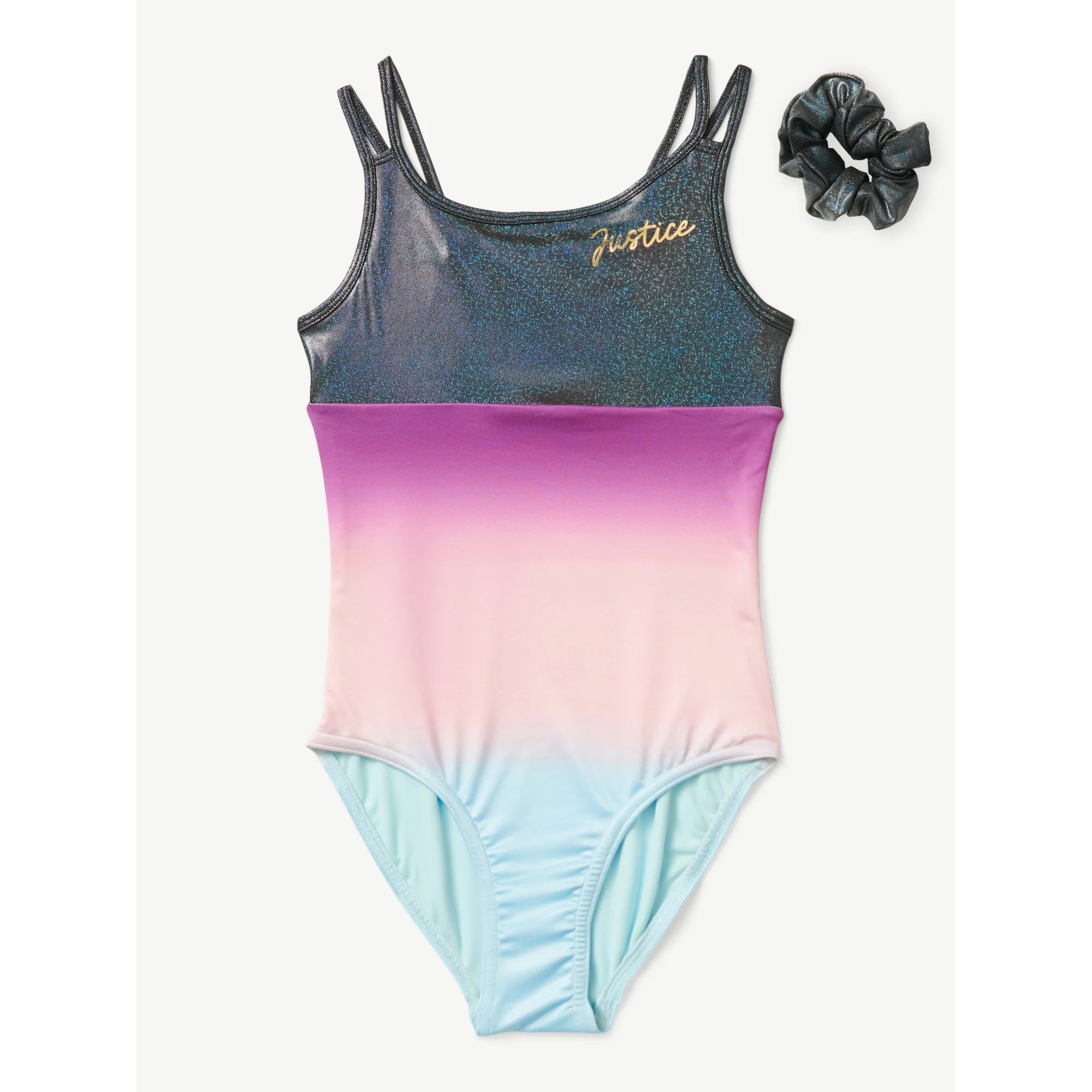 Justice Girls Ombre Macrame Back Dance and Gymnastics Leotard with Scrunchie,  |  WTWL1036XA