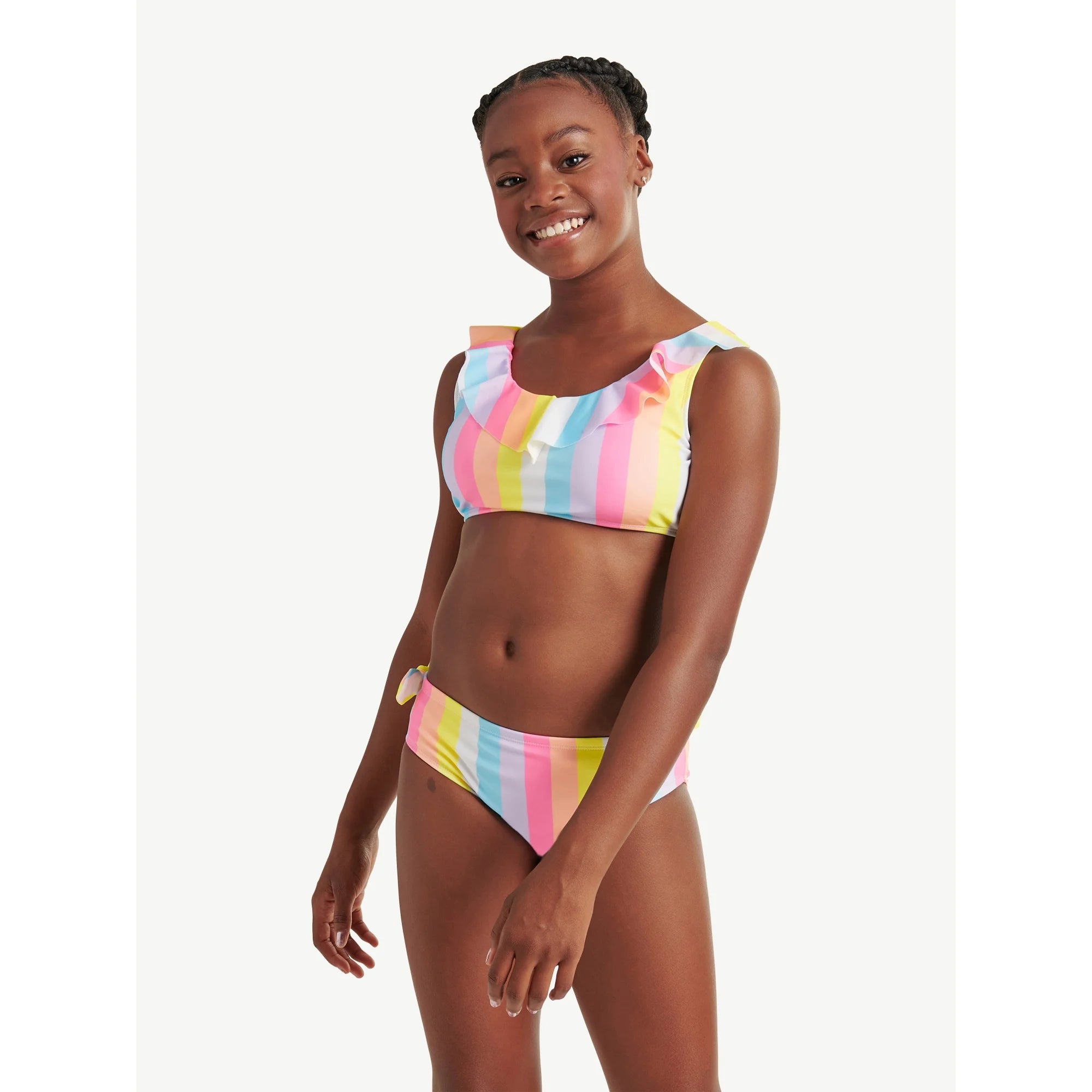 Justice Girls 2-Piece Striped Ruffle Bikini Swimsuit, Large | WTWL421XA
