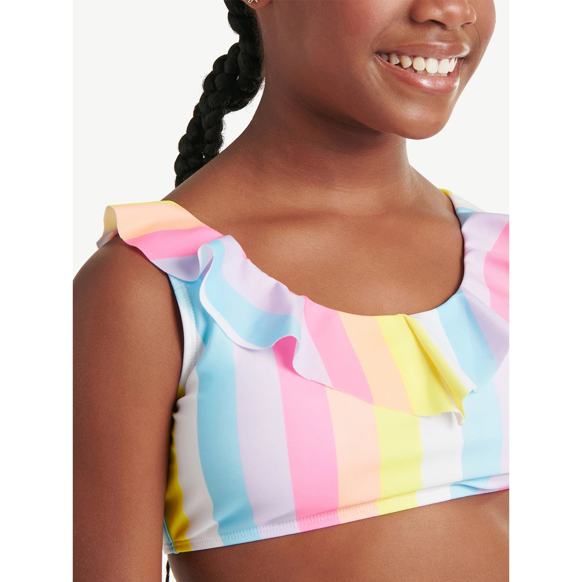 Justice Girls 2-Piece Striped Ruffle Bikini Swimsuit, Large | WTWL421XA