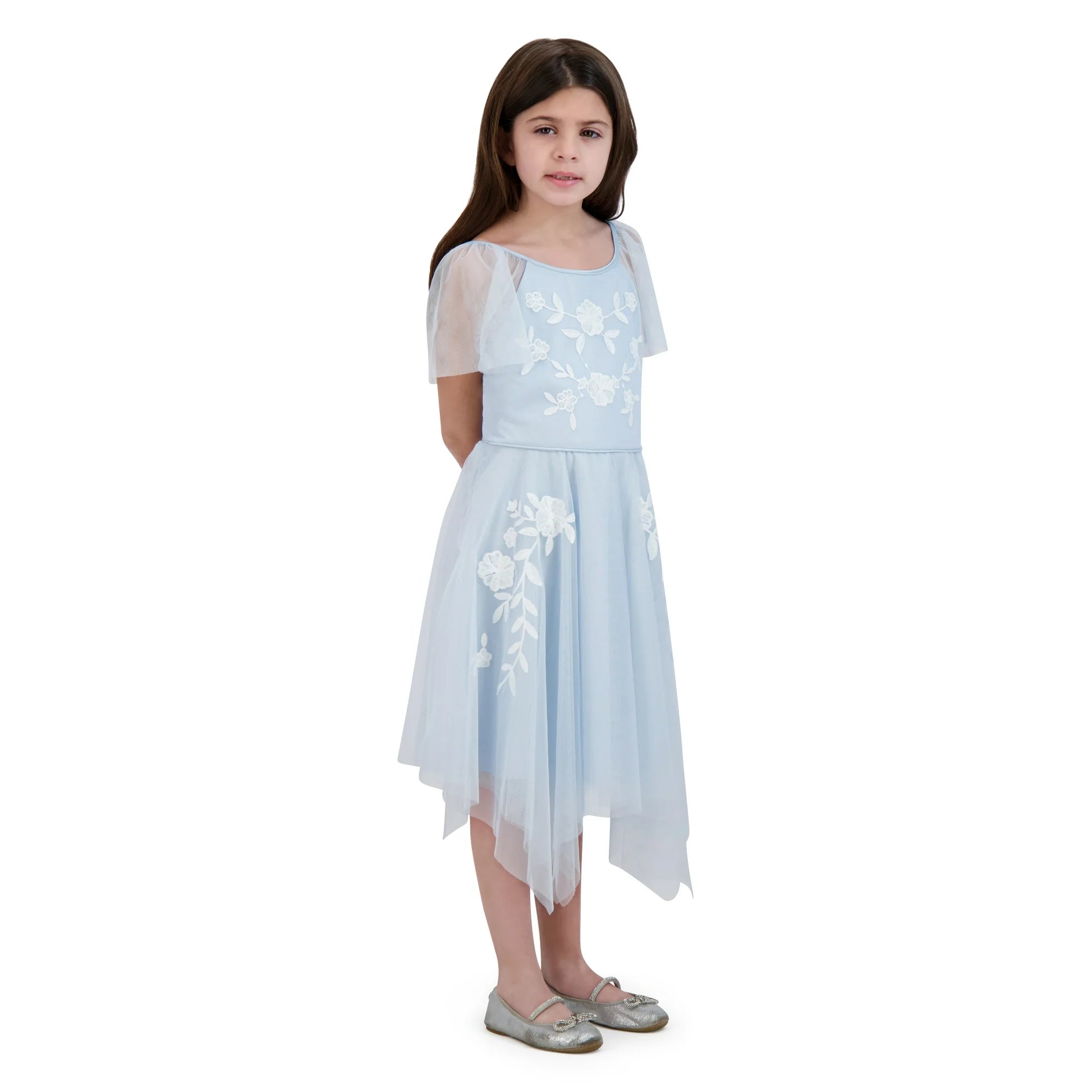 Kensie Girl Short Sleeve Embroidered Mesh Special Occasion Dress,  |  WTWL784XA
