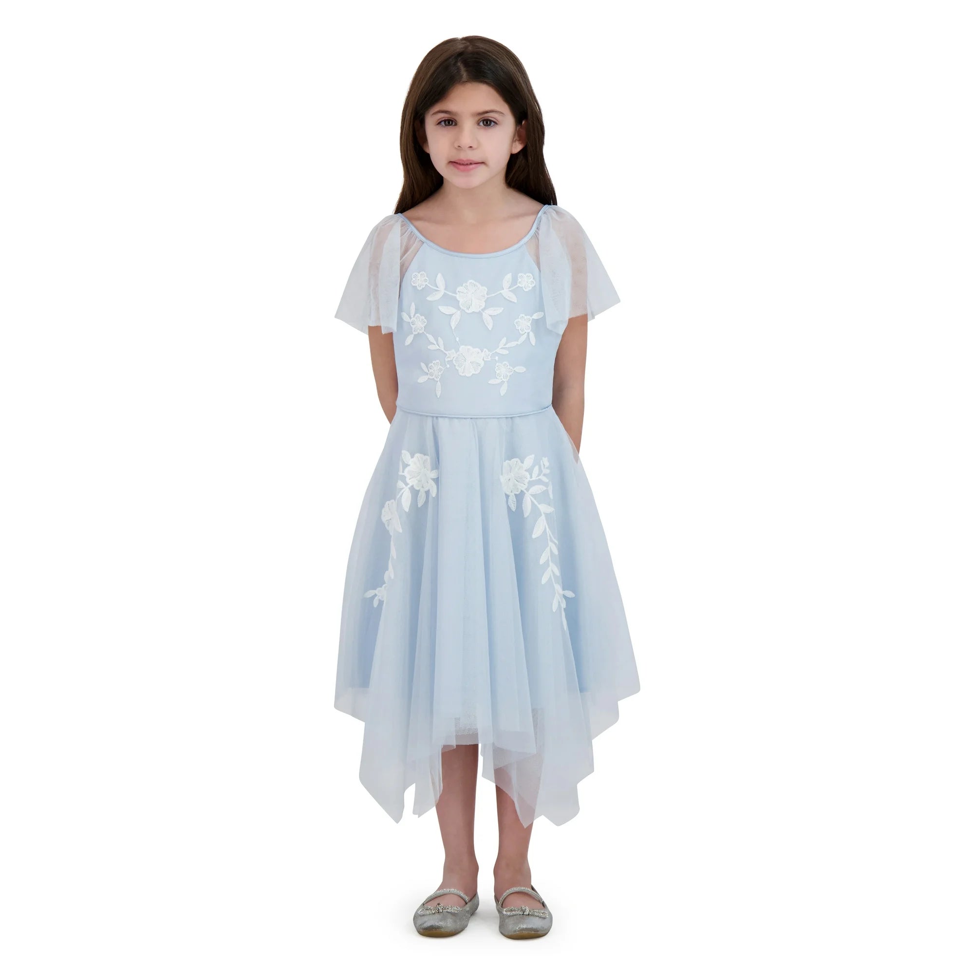 Kensie Girl Short Sleeve Embroidered Mesh Special Occasion Dress,  |  WTWL784XA