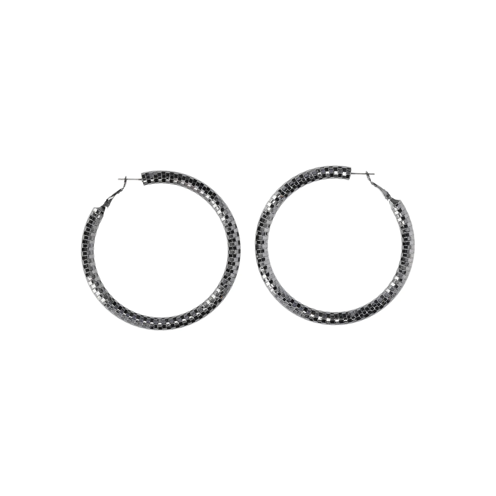 Madden NYC Women's Fashion Black Openwork Large Hoop Earrings | WTWL622XA