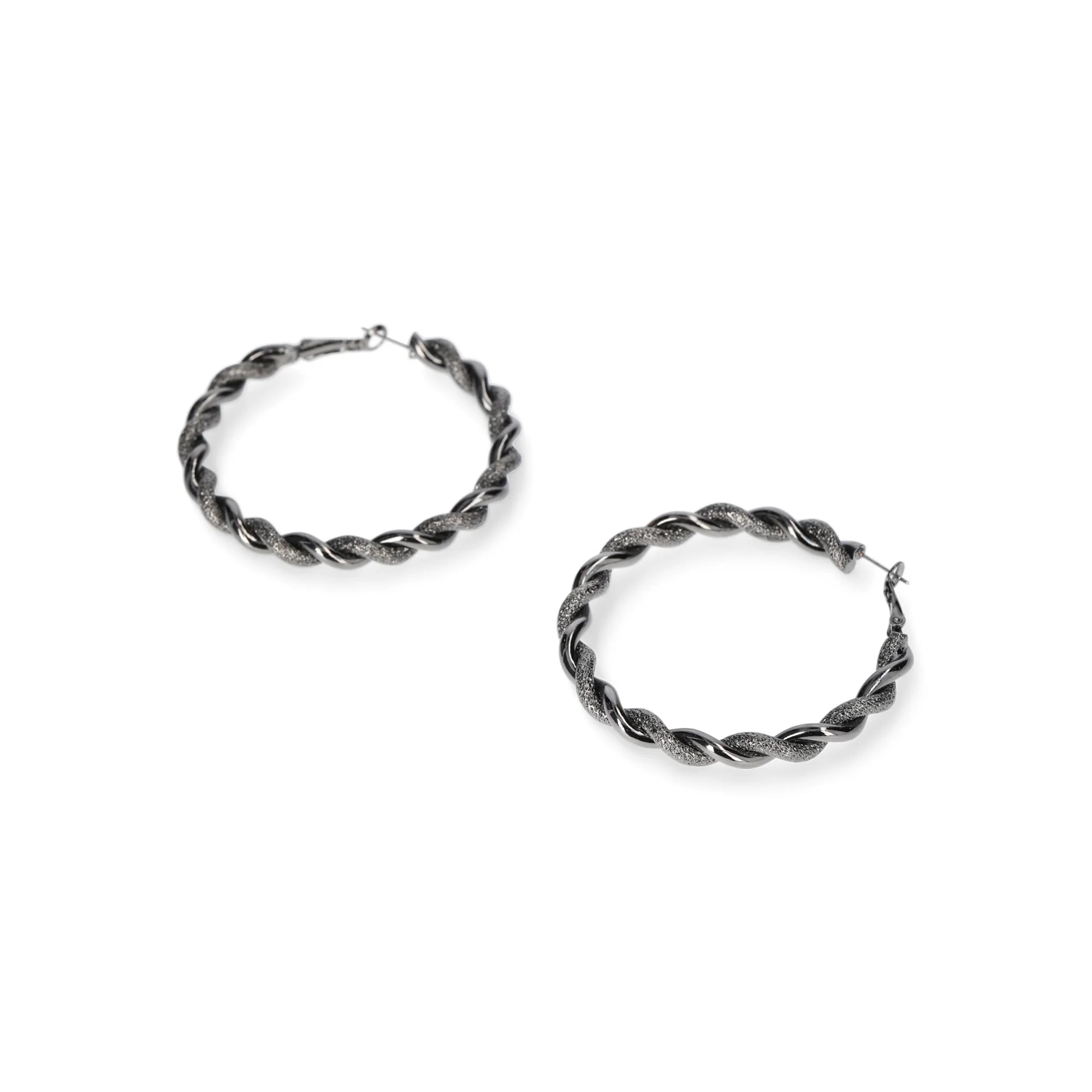 Madden NYC Women's Fashion Black Textured Twist Large Hoop Earrings | WTWL621XA