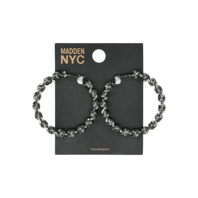 Madden NYC Women's Fashion Black Twist Large Hoop Earrings |  WTWL619XA