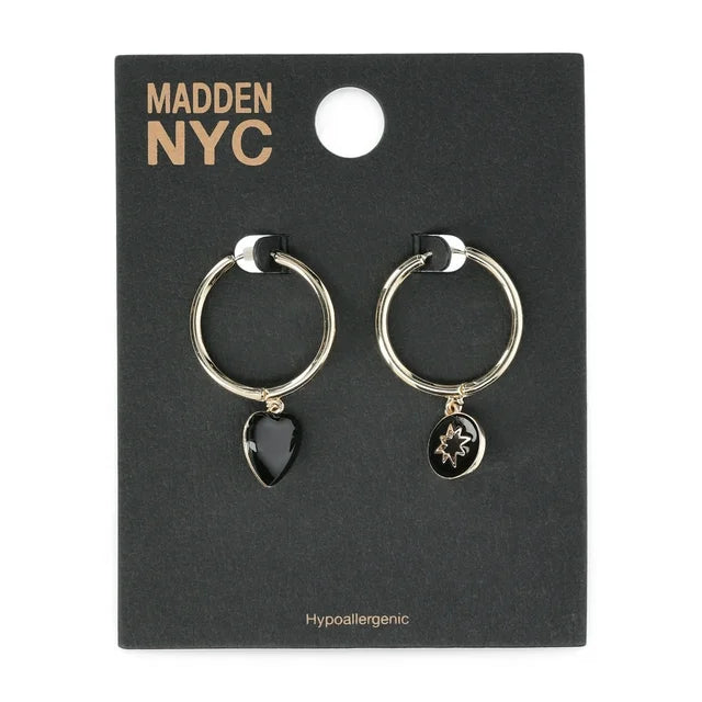 Madden NYC Women's Fashion Gold Tone Heart and Star Charm Hoop Earrings | WTWL624XA