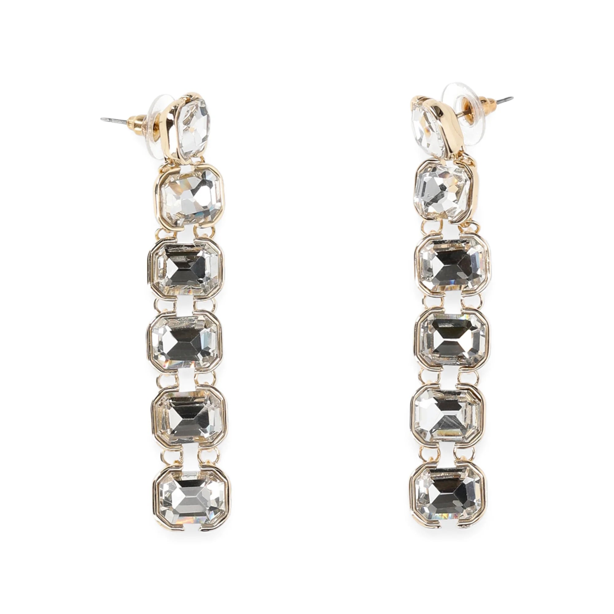 Madden NYC Women's Fashion Gold Tone Stone Gem Linear Earrings | WTWL674XA