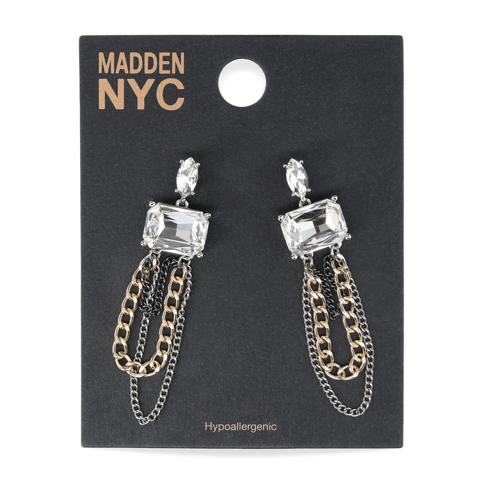Madden NYC Women's Fashion Tri Tone Stone Gem Chain Chandelier Earrings | WTWL673XA