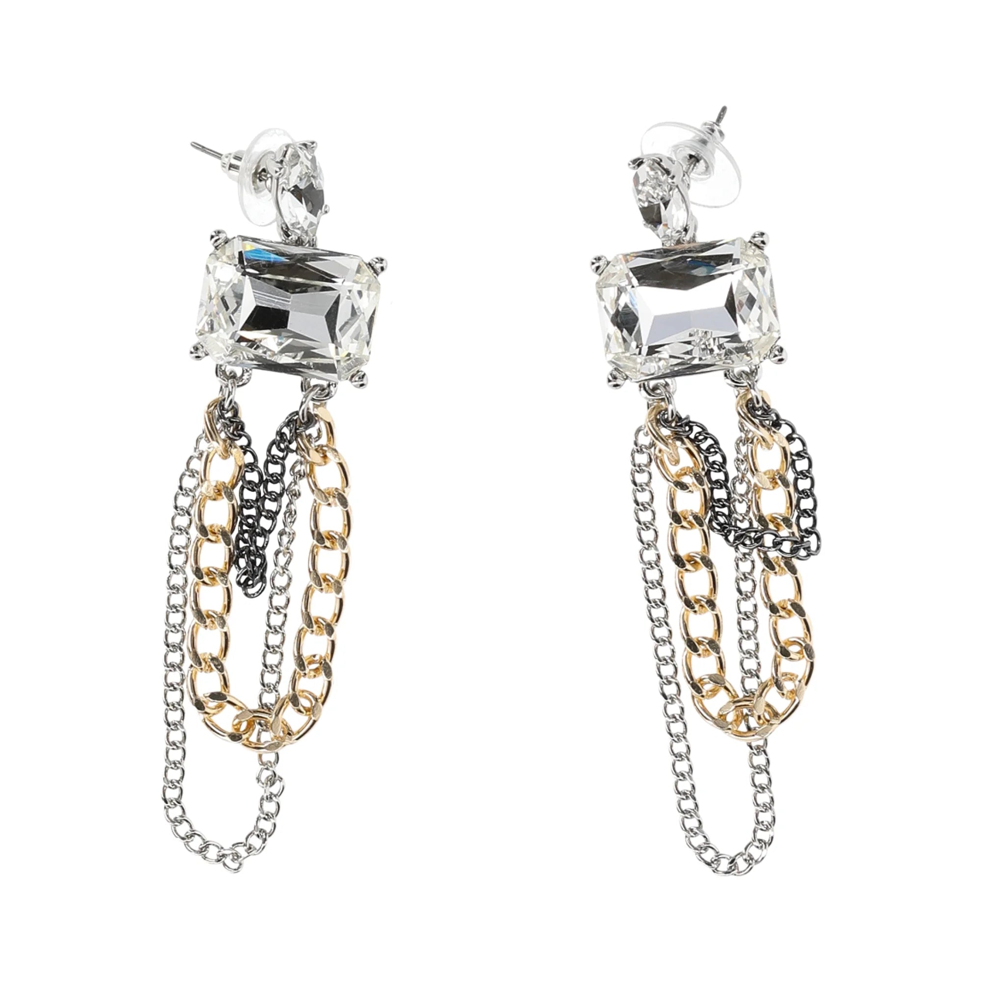 Madden NYC Women's Fashion Tri Tone Stone Gem Chain Chandelier Earrings | WTWL673XA