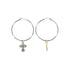 Madden NYC Women's Fashion Two Tone Cross and Key Charm Hoop Earrings | WTWL627XA