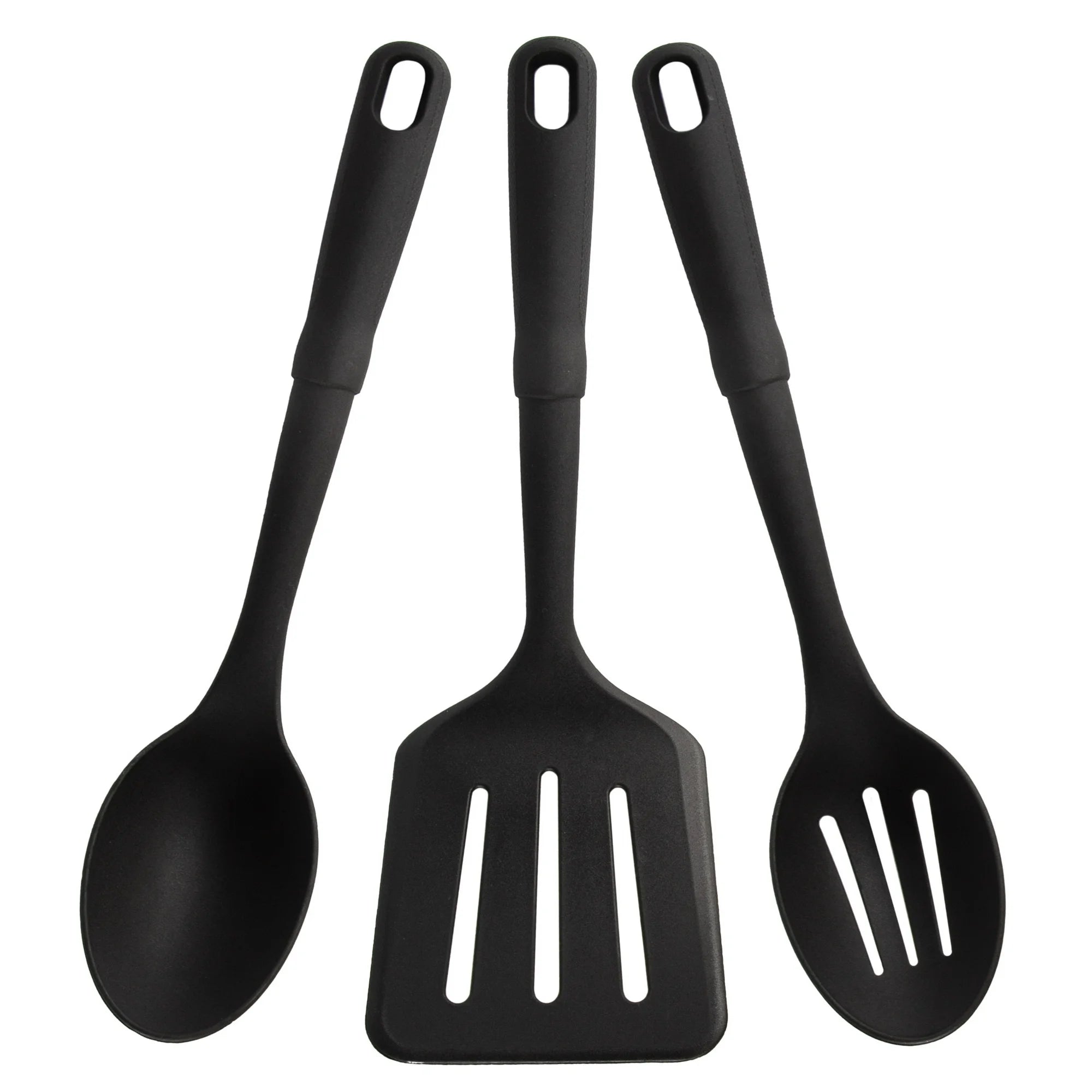 Durable 3-Piece Kitchen Utensil Set, Slotted Spatula, Slotted Spoon and Solid Spoon, Black, Nylon |  WTWL431XA