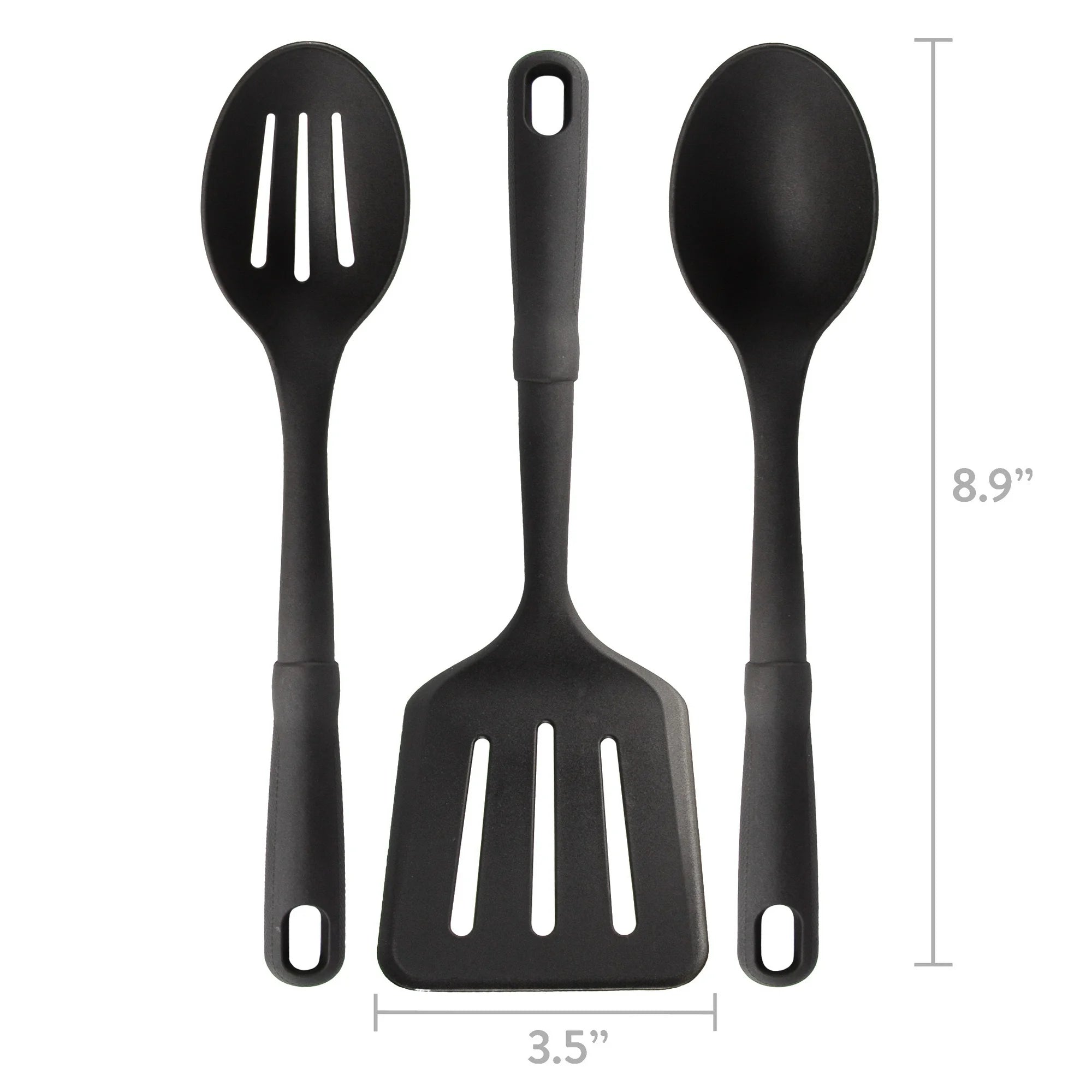 Durable 3-Piece Kitchen Utensil Set, Slotted Spatula, Slotted Spoon and Solid Spoon, Black, Nylon |  WTWL431XA