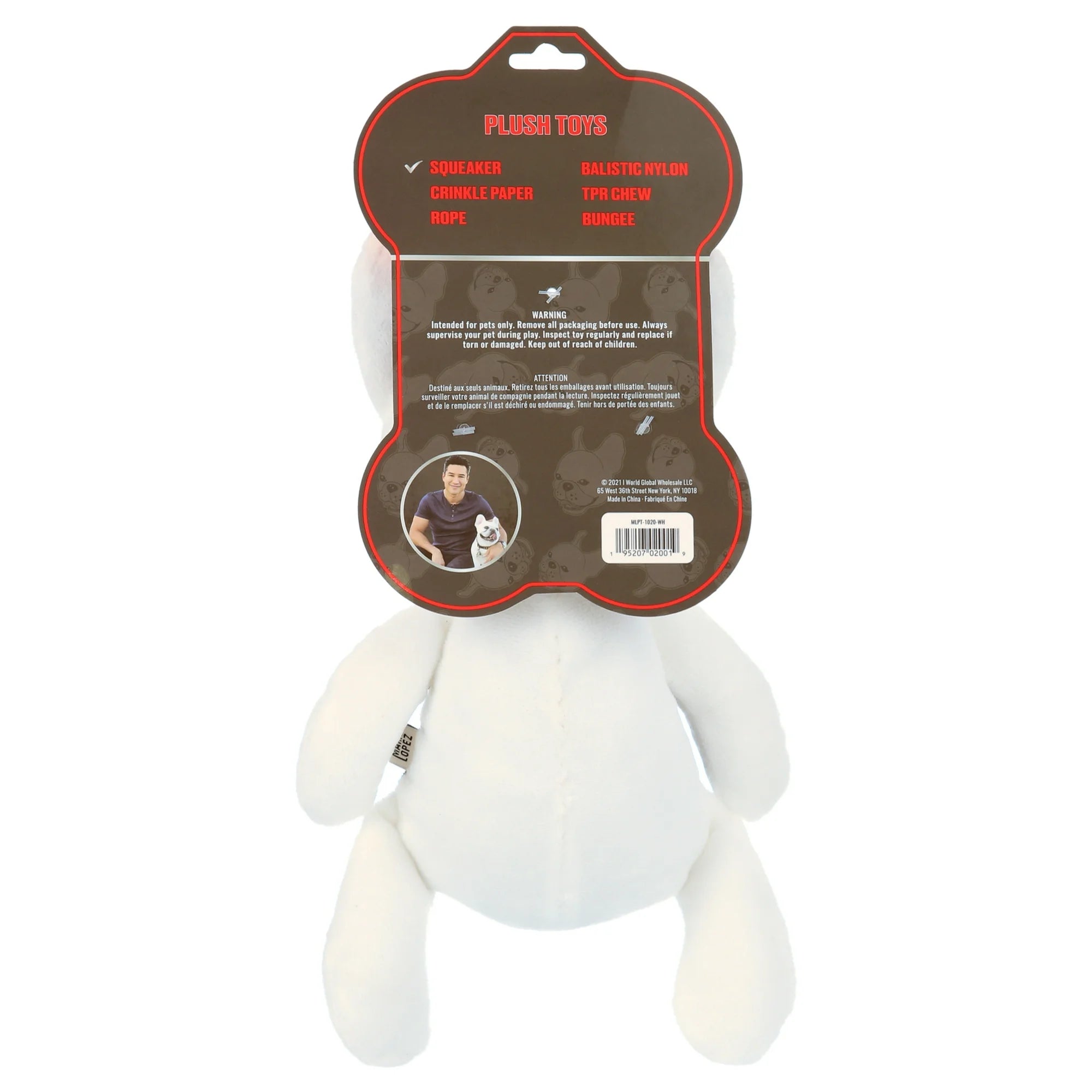 Mario Lopez - Wrestling Fighting Frenchie, Small Dog Toy 12 inches, Color Grey/Red, Chew Level 2  |  WTWL754XA