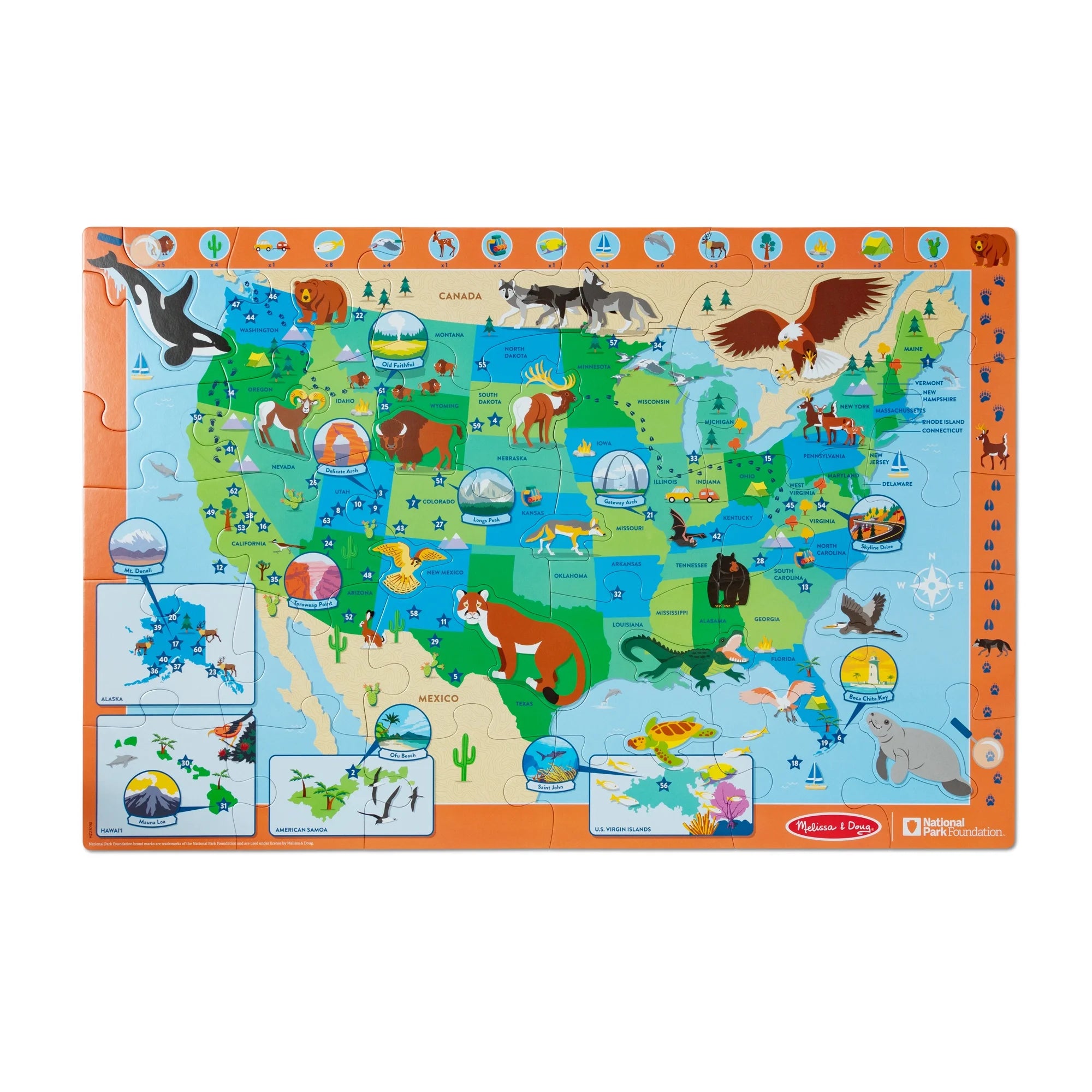 Melissa & Doug National Parks U.S.A. Map Floor Puzzle – 45 Jumbo and Animal Shaped Pieces, Search-and-Find Activities, Park and Animal ID Guide - FSC Certified  | WTWL759XA