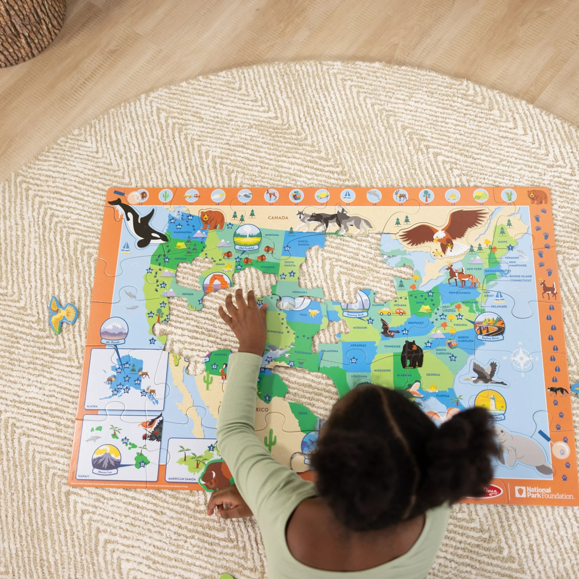 Melissa & Doug National Parks U.S.A. Map Floor Puzzle – 45 Jumbo and Animal Shaped Pieces, Search-and-Find Activities, Park and Animal ID Guide - FSC Certified  | WTWL759XA