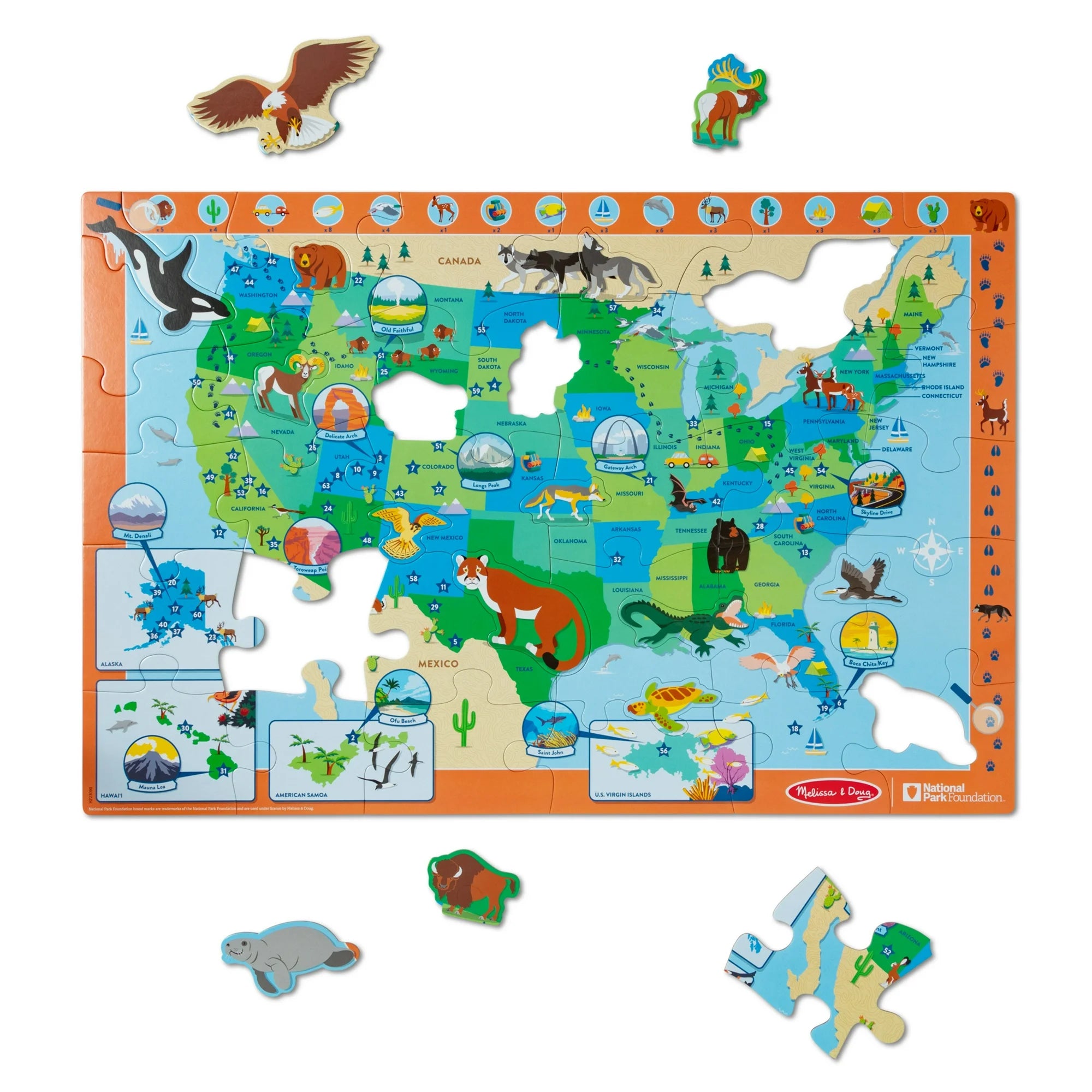 Melissa & Doug National Parks U.S.A. Map Floor Puzzle – 45 Jumbo and Animal Shaped Pieces, Search-and-Find Activities, Park and Animal ID Guide - FSC Certified  | WTWL759XA