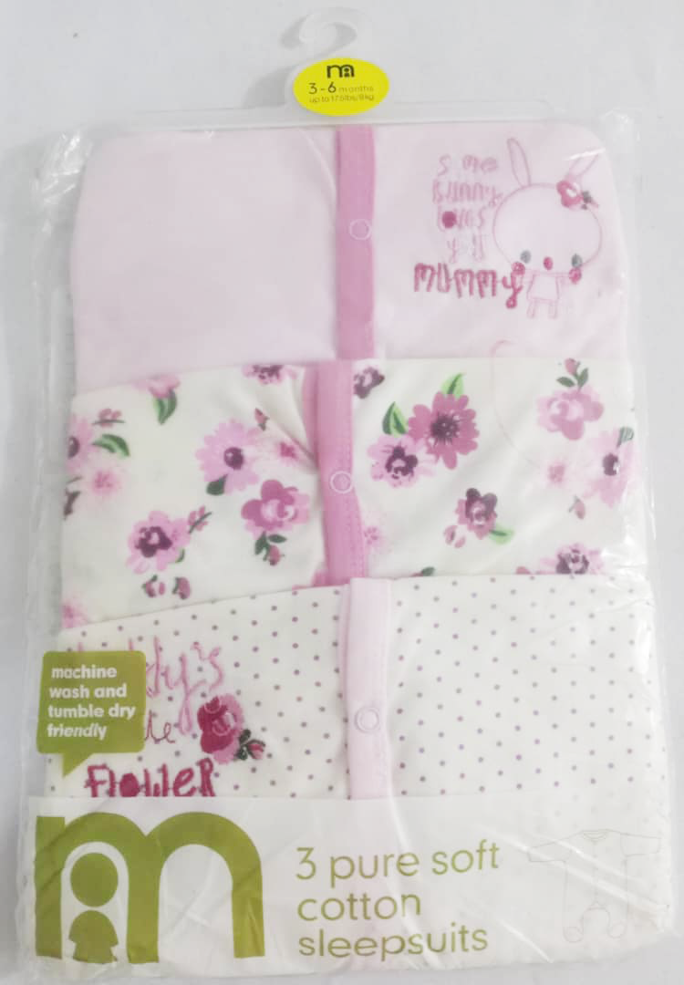 Top Quality 3in1 Pack Pure Soft Cotton Baby Sleepsuits, Baby Overall Gift Set | NNC38b