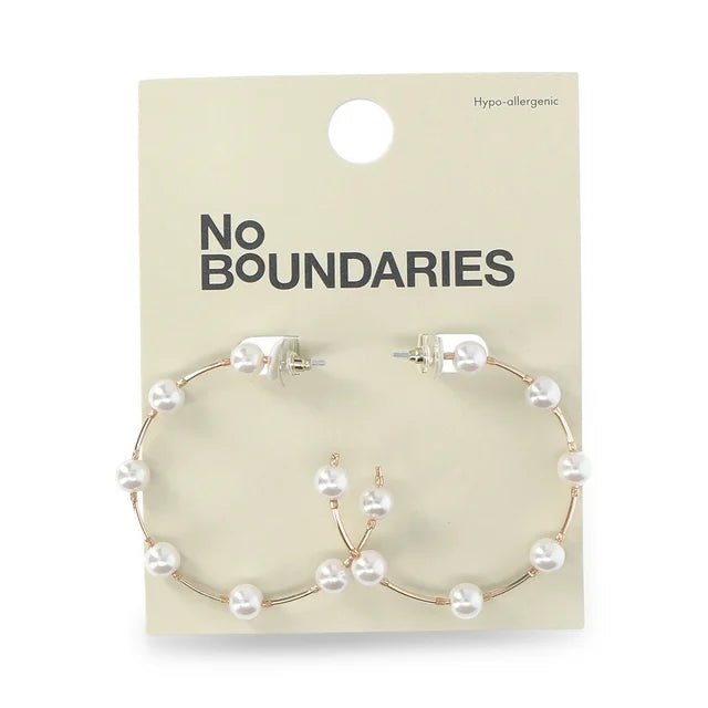 No Boundaries Gold-Tone and Faux Pearl Open Hoop Earrings, Women's | WTWL292XA