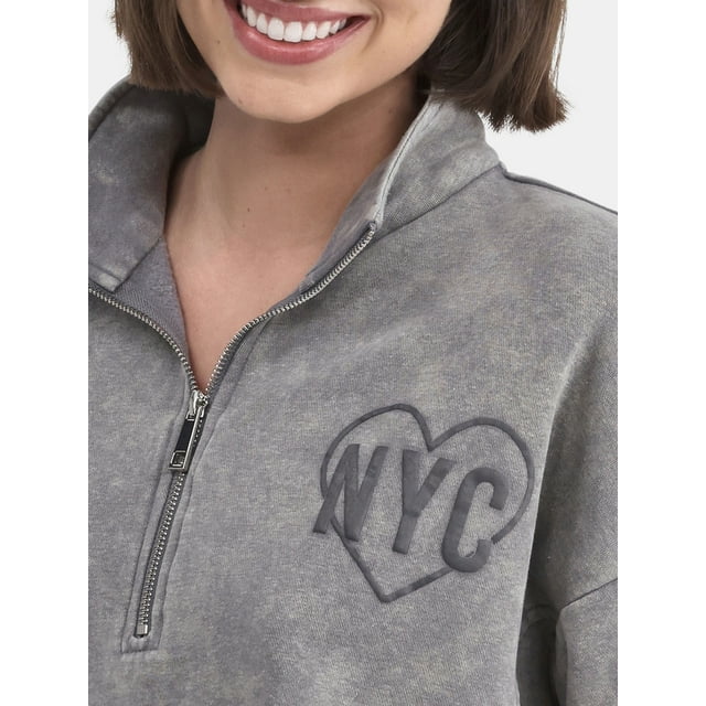 No Boundaries Quarter Zip Graphic Sweatshirt, Lightweight, Women's and Women’s Plus |  WTWL492XA