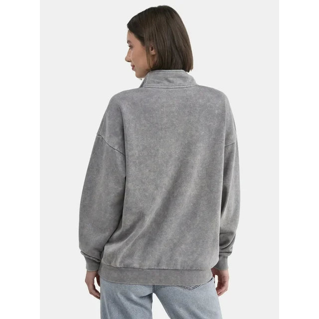 No Boundaries Quarter Zip Graphic Sweatshirt, Lightweight, Women's and Women’s Plus |  WTWL492XA