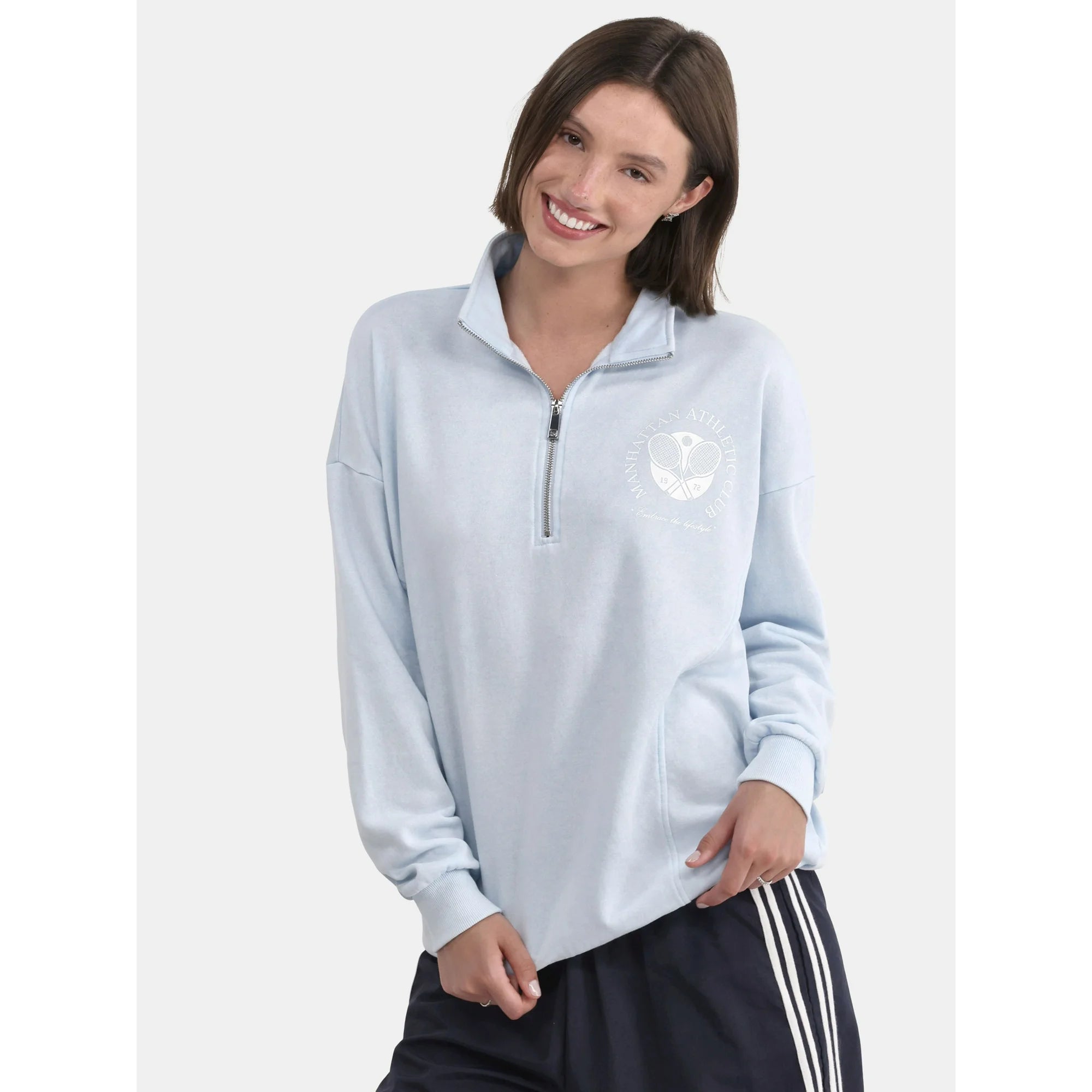 No Boundaries Quarter Zip Graphic Sweatshirt, Lightweight, Women's and Women’s Plus |  WTWL495XA
