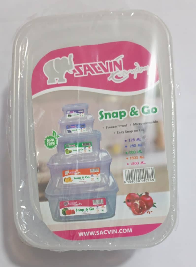 Multi-Purpose Sacvin Food Storage Container Snap and Go 5in1 Transparent, White | SVN3a