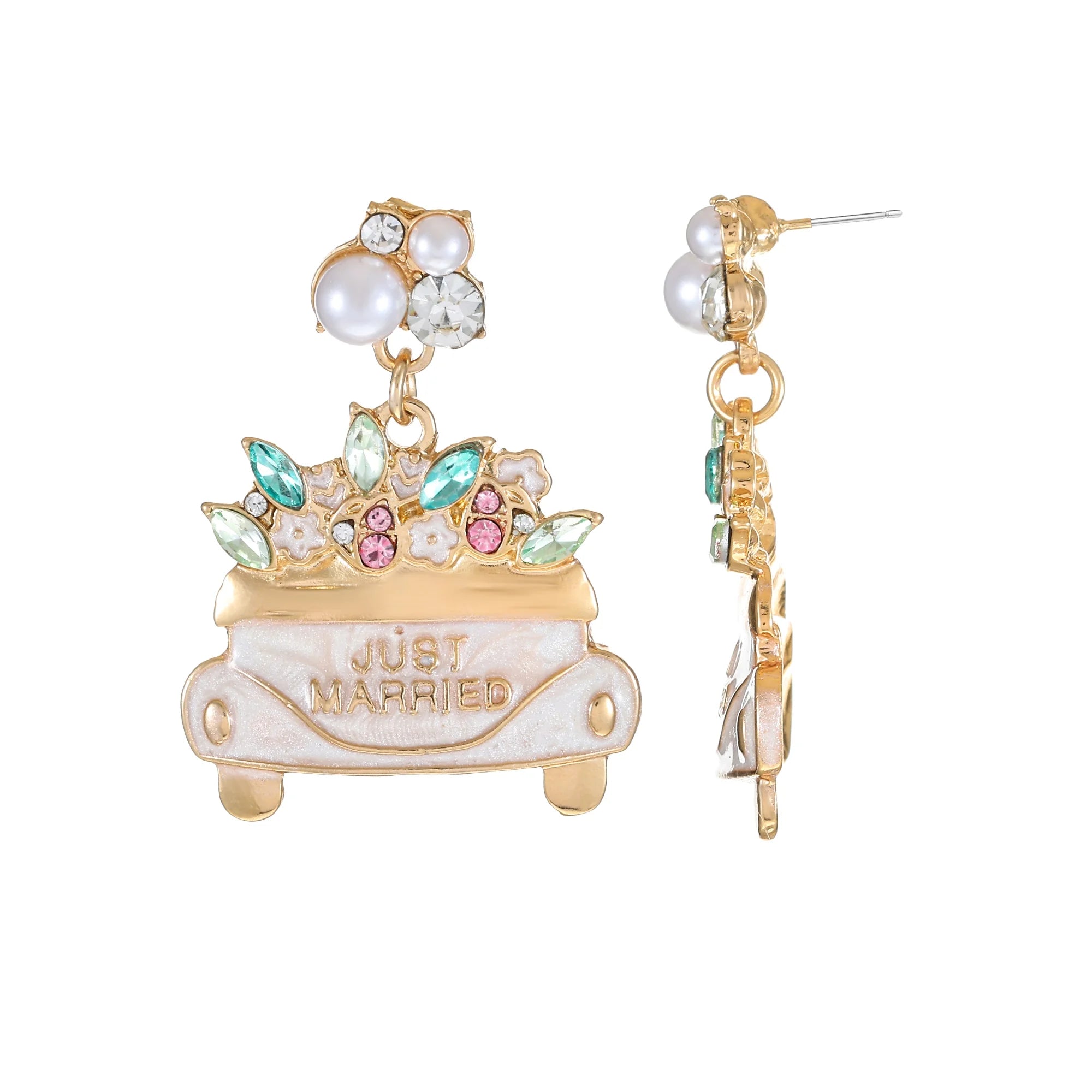 Packed Party Goldtone Just Married Earrings, Female, Bridal Theme, 1 Pair | WTWL390XA