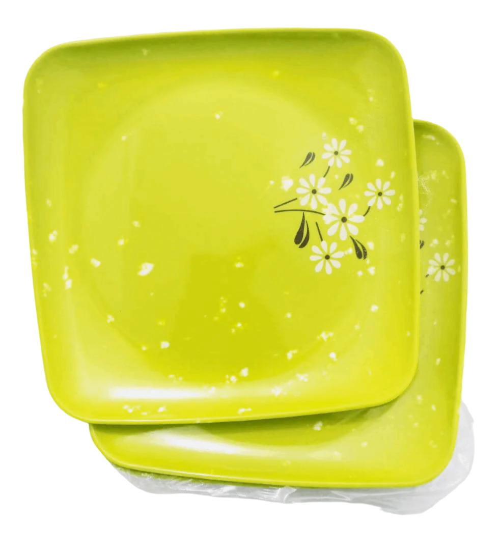 6in1 Fancy Green Four Corner Ceramic Plate (Set of 6 Pieces)