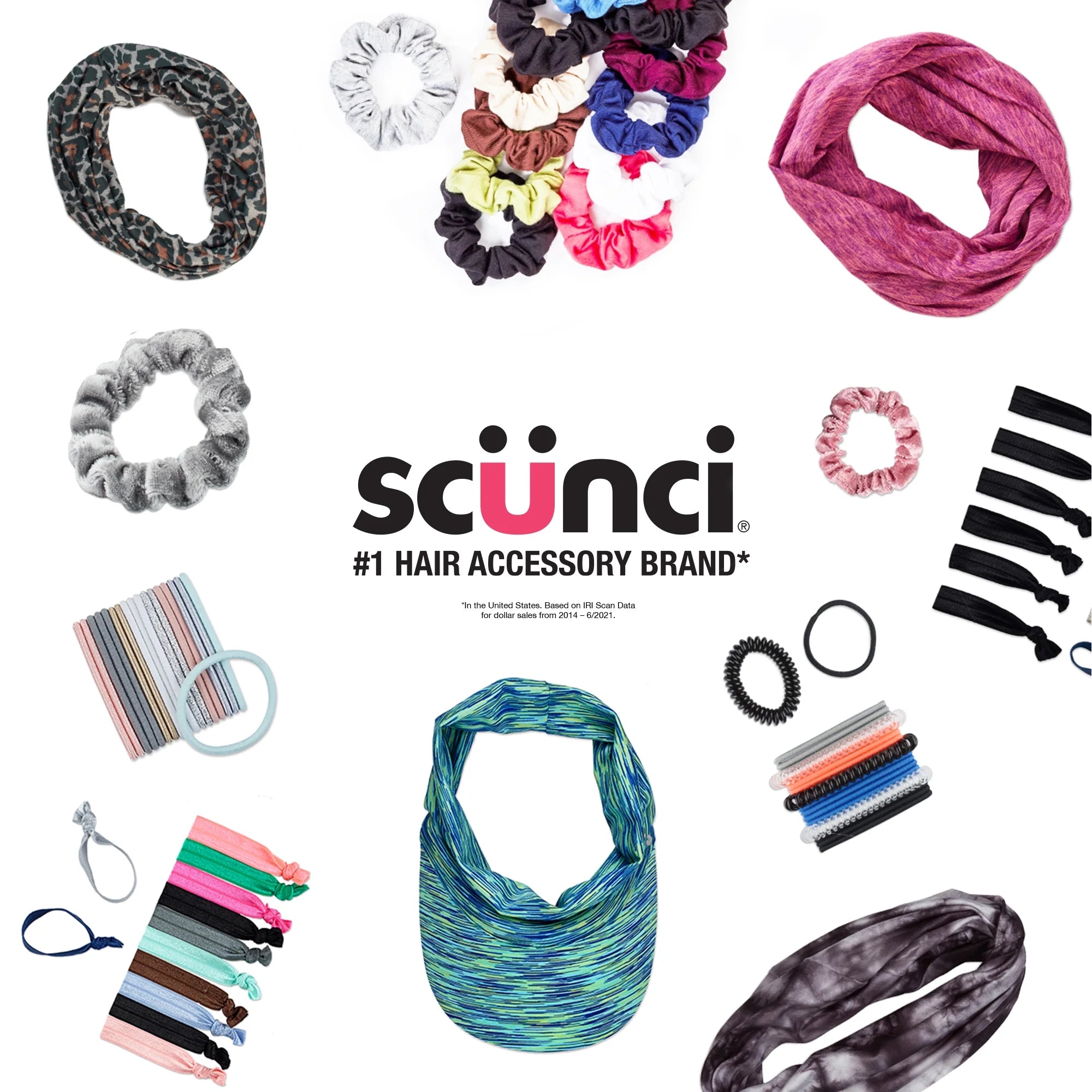 Scunci No Damage Elastic Nylon Ponytail Holder Hair Ties, Multi-Color Solids and Patterns, 32 Ct |  WTWL429XA