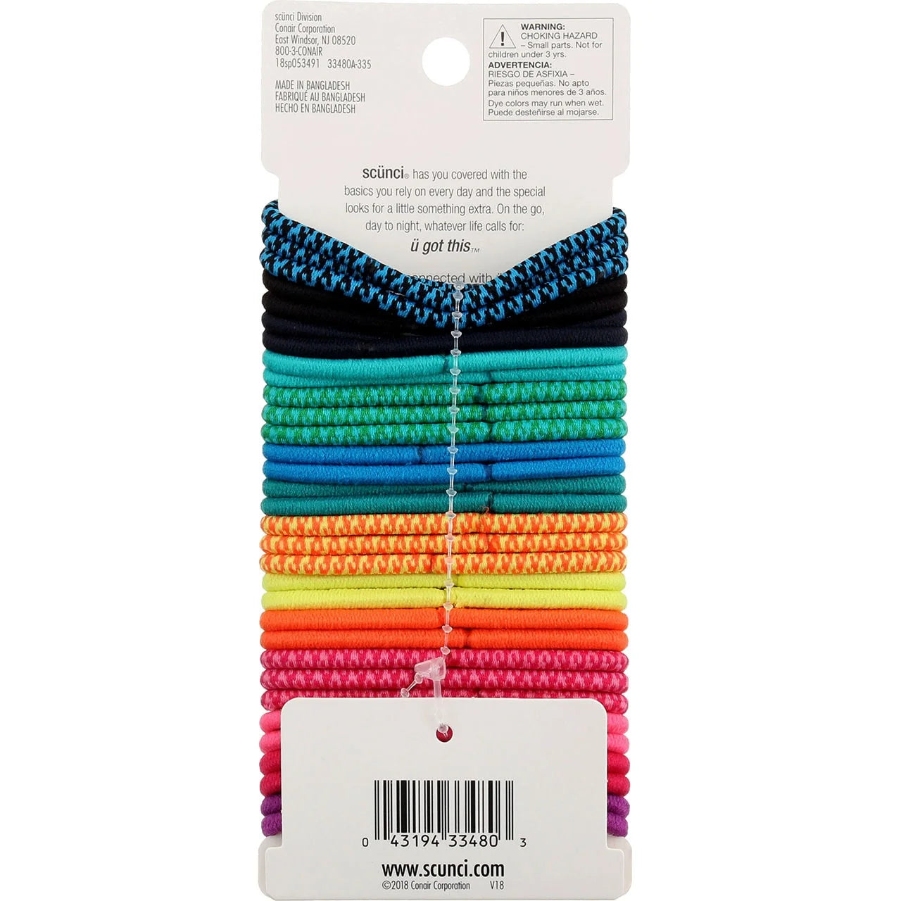 Scunci No Damage Elastic Nylon Ponytail Holder Hair Ties, Multi-Color Solids and Patterns, 32 Ct |  WTWL429XA